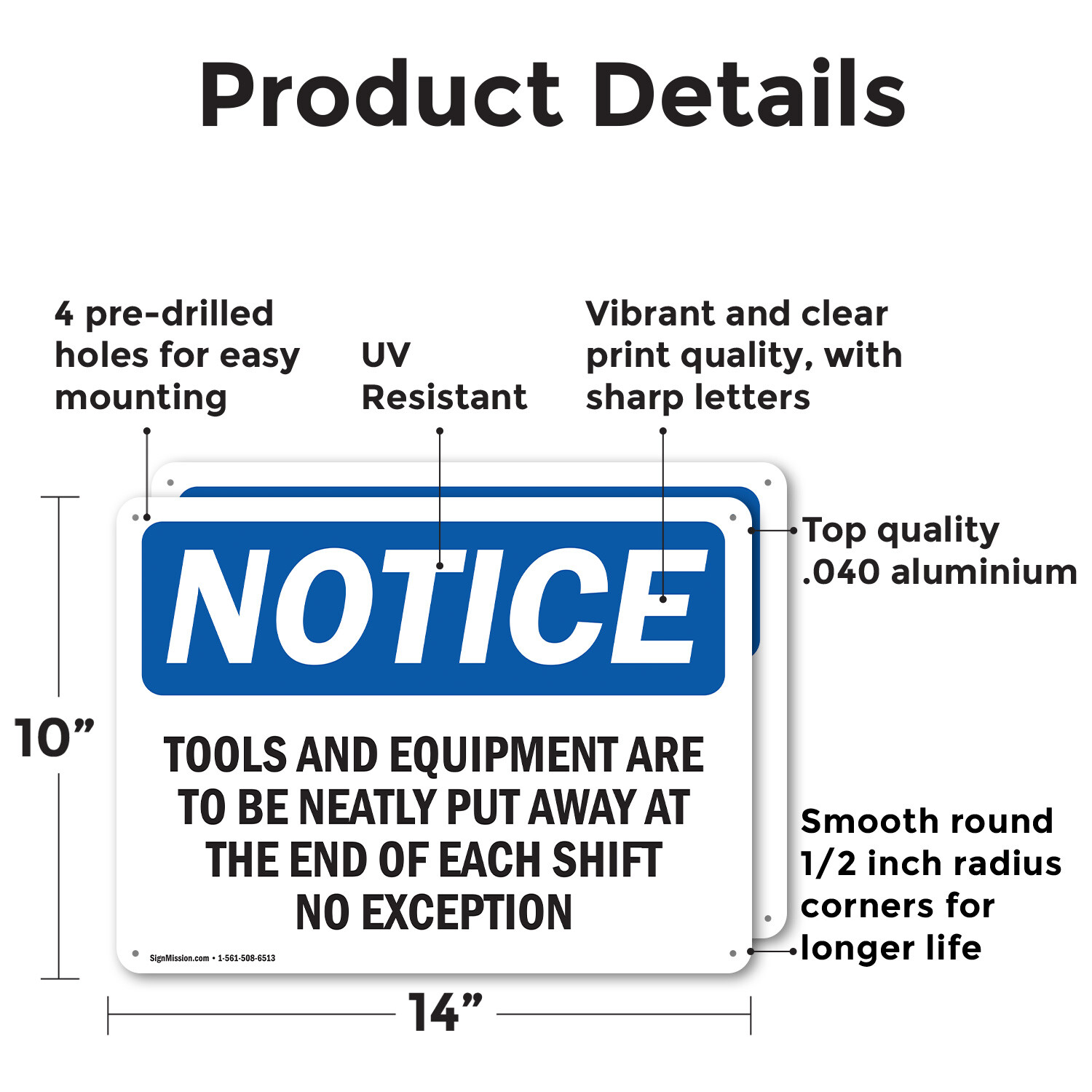 (2 Pack) Tools And Equipment Are To Be Neatly Put OSHA Notice Sign Decal Metal