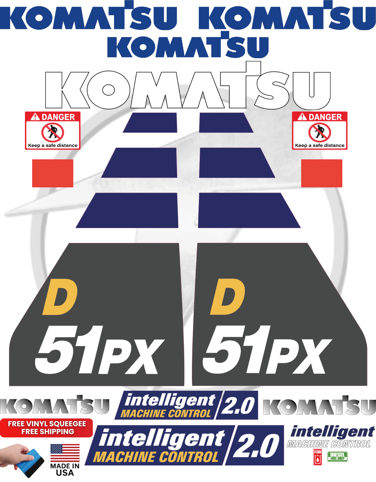 Fits Komatsu D51PX Decal Kit Dozer Stickers – 3M Vinyl – Free Shipping