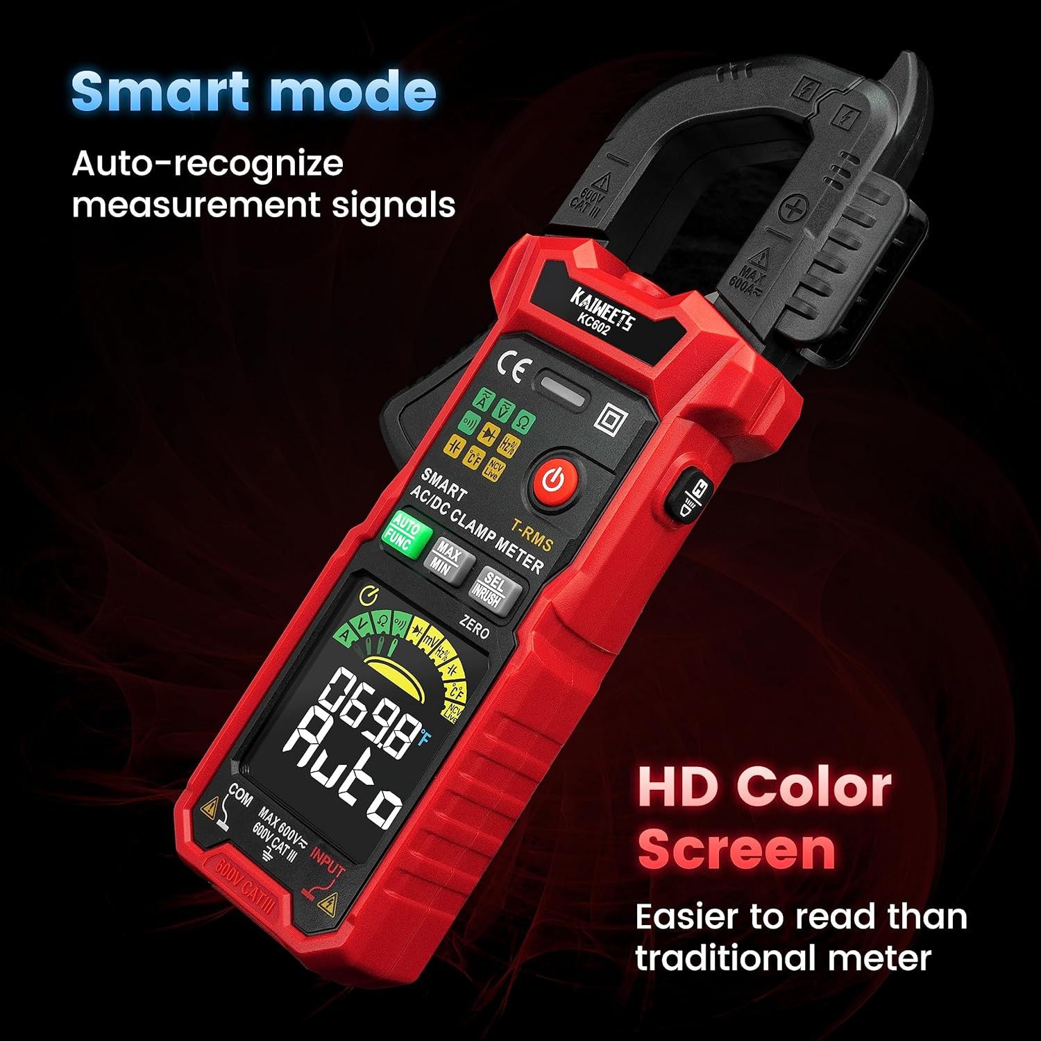 KAIWEETS Smart Digital Clamp Meter with D-Shaped Jaws, Clamp Multimeter with Inr