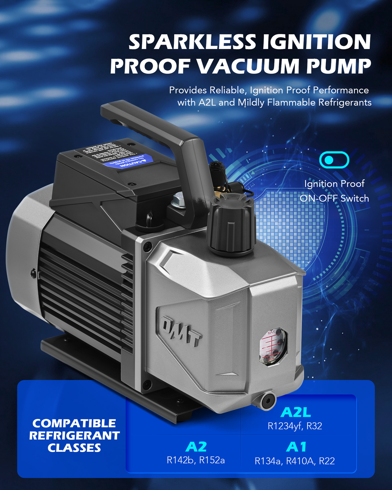 OMT 5 cfm Sparkless Ignition Proof Vacuum Pump for R1234yf R32 R134a R22 R410A