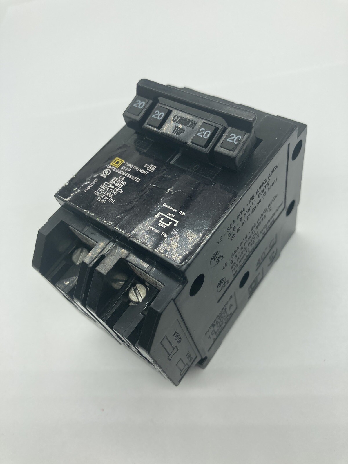 Homeline HOMT220220 Quad Two 2 Pole 20 Amp 120 240V AC Plug In Square D Breaker