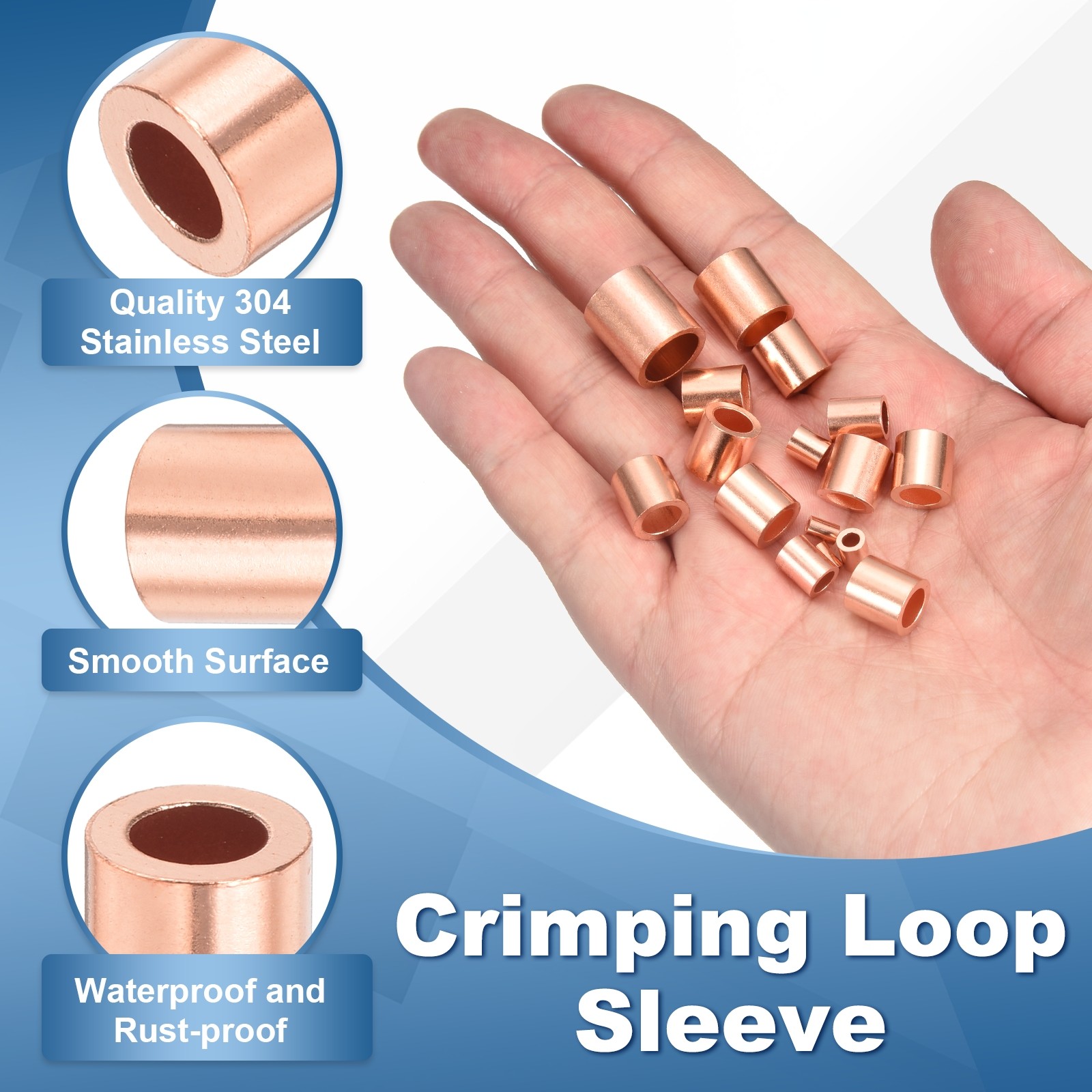 7/64″ (2.8mm) Wire Rope Stop Sleeve, 40 Pcs Copper Crimping Loops Sleeve