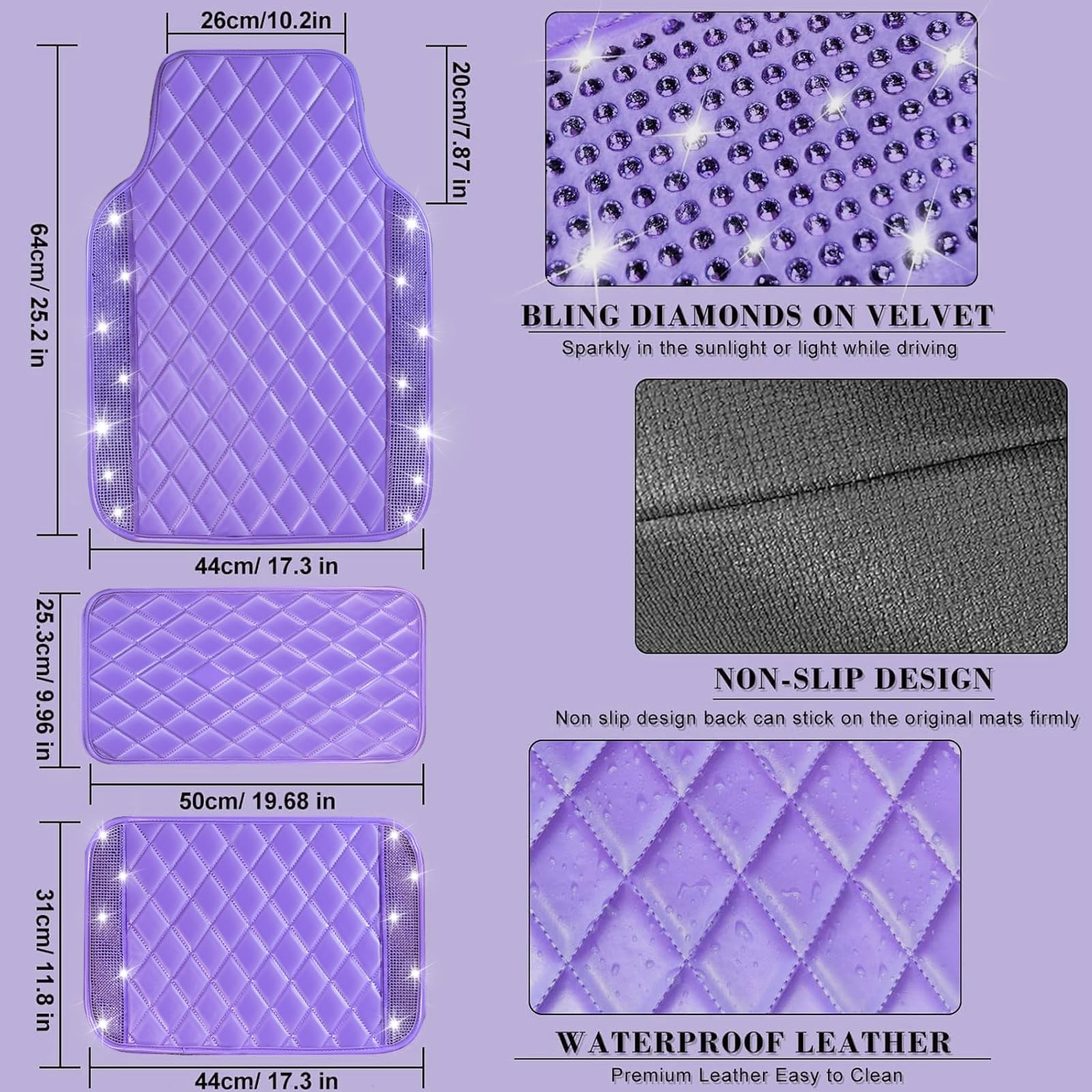 Nbtepem Bling Leather Car Floor Mats Full Set Sparkly Diamond Car Mats