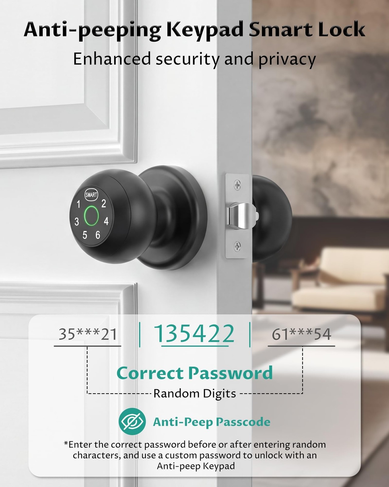 Fingerprint Door Lock with Keypad, Keyless Entry Door Knob | Matte Black, Doo…