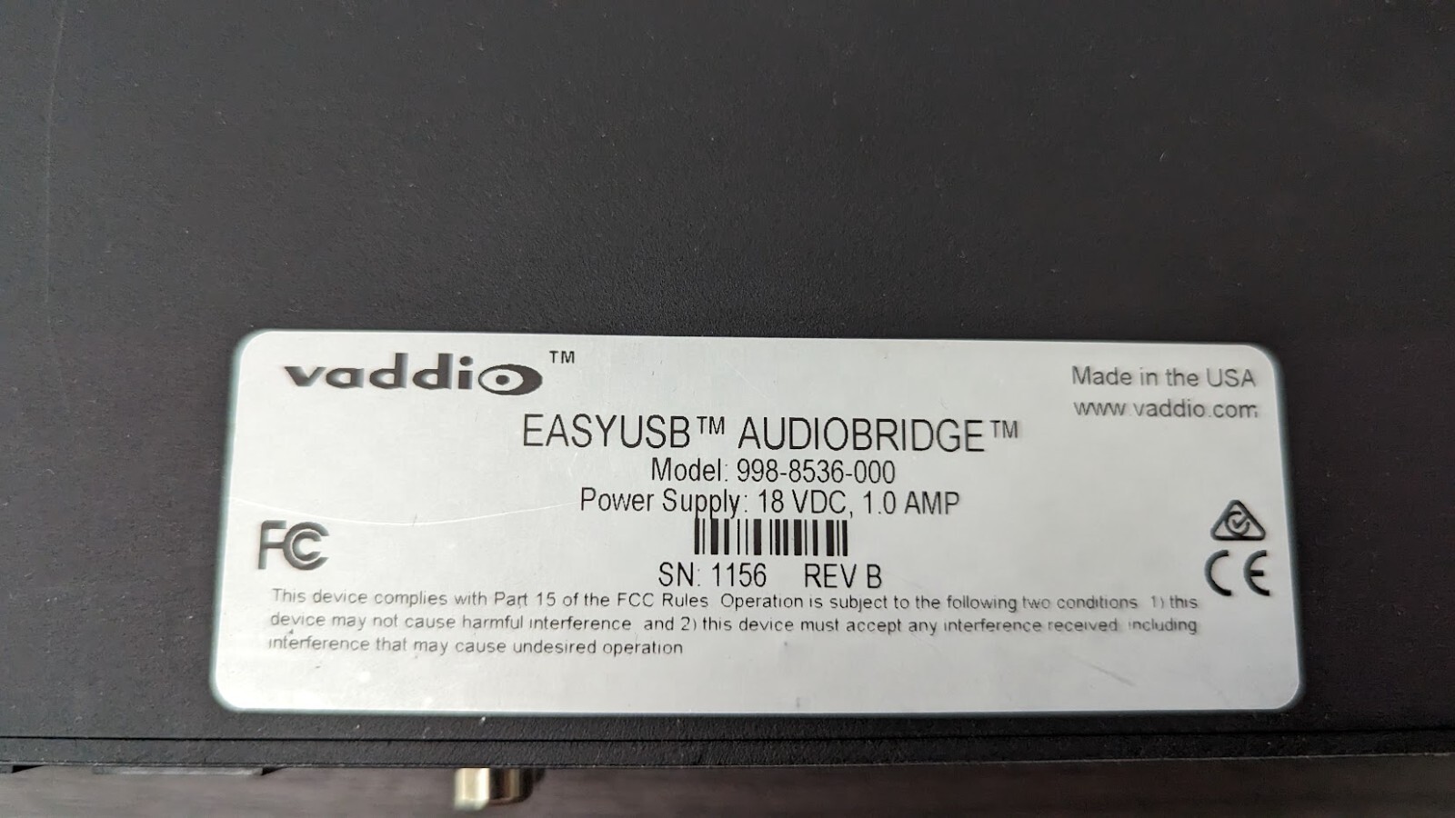 Vaddio 998-8536-000 Vaddio EasyUSB AudioBRIDGE Analog Audio to USB Converter