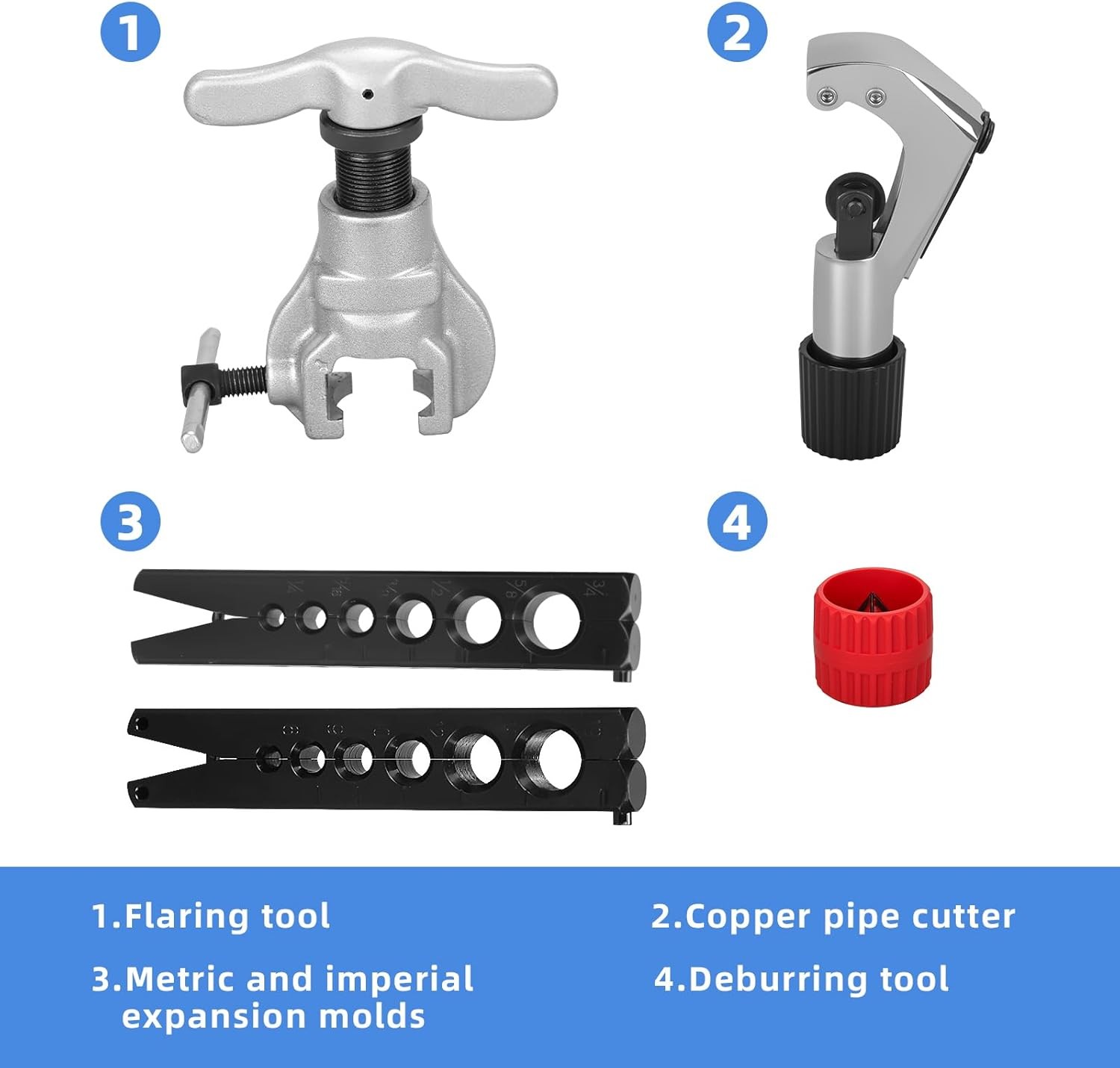 DOMINOX Eccentric Flaring Tool Kit, 1/4-3/4 Inch (6-19mm) 45 Degree HVAC Flare