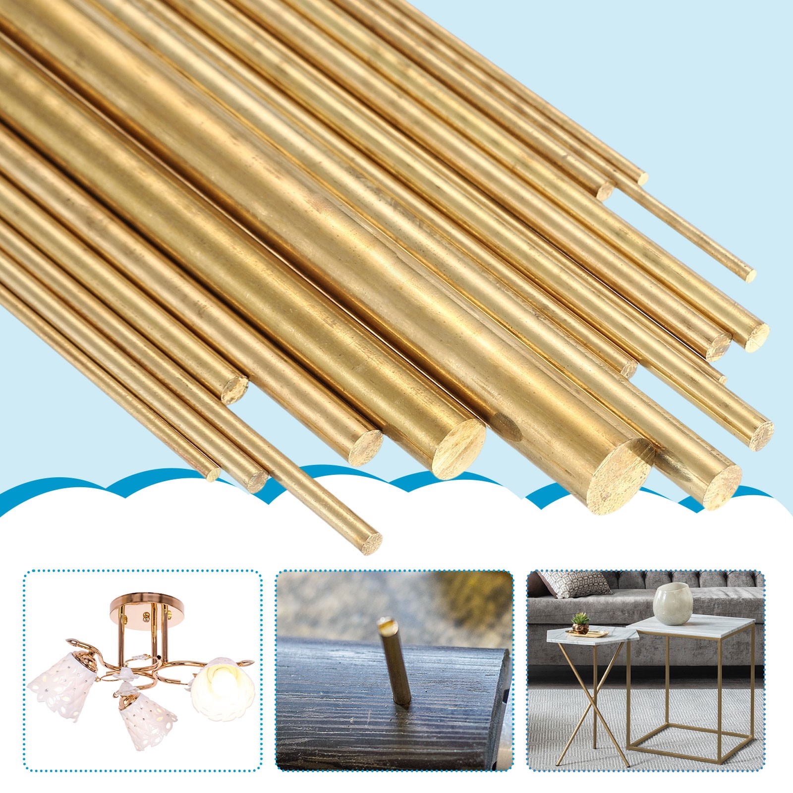10mm Dia. 32cm / 12.6 Inch Length Round Brass Rods, Brassy