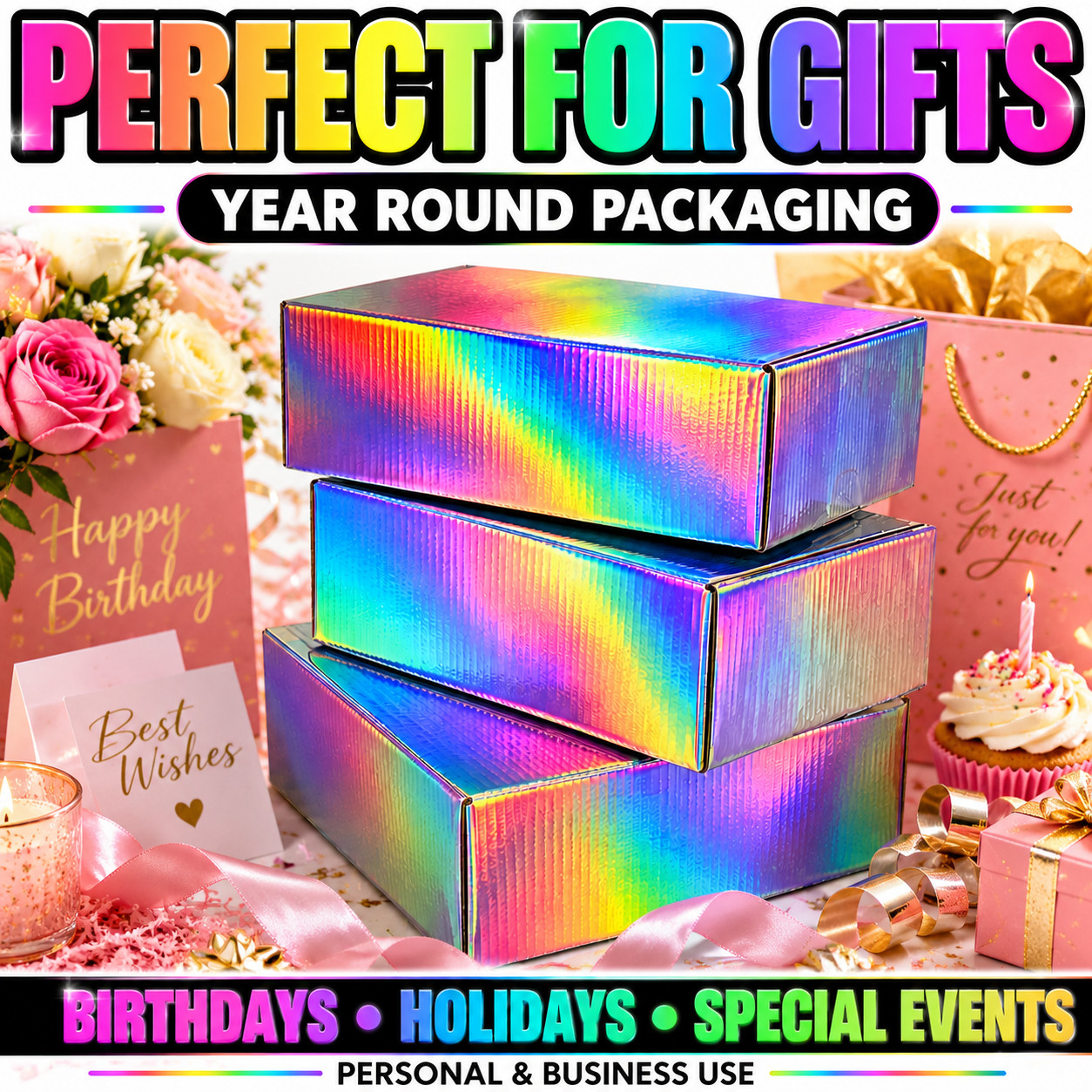 8x6x4 Holographic Shipping Boxes Gift Mailer Packaging 32 ECT Boutique