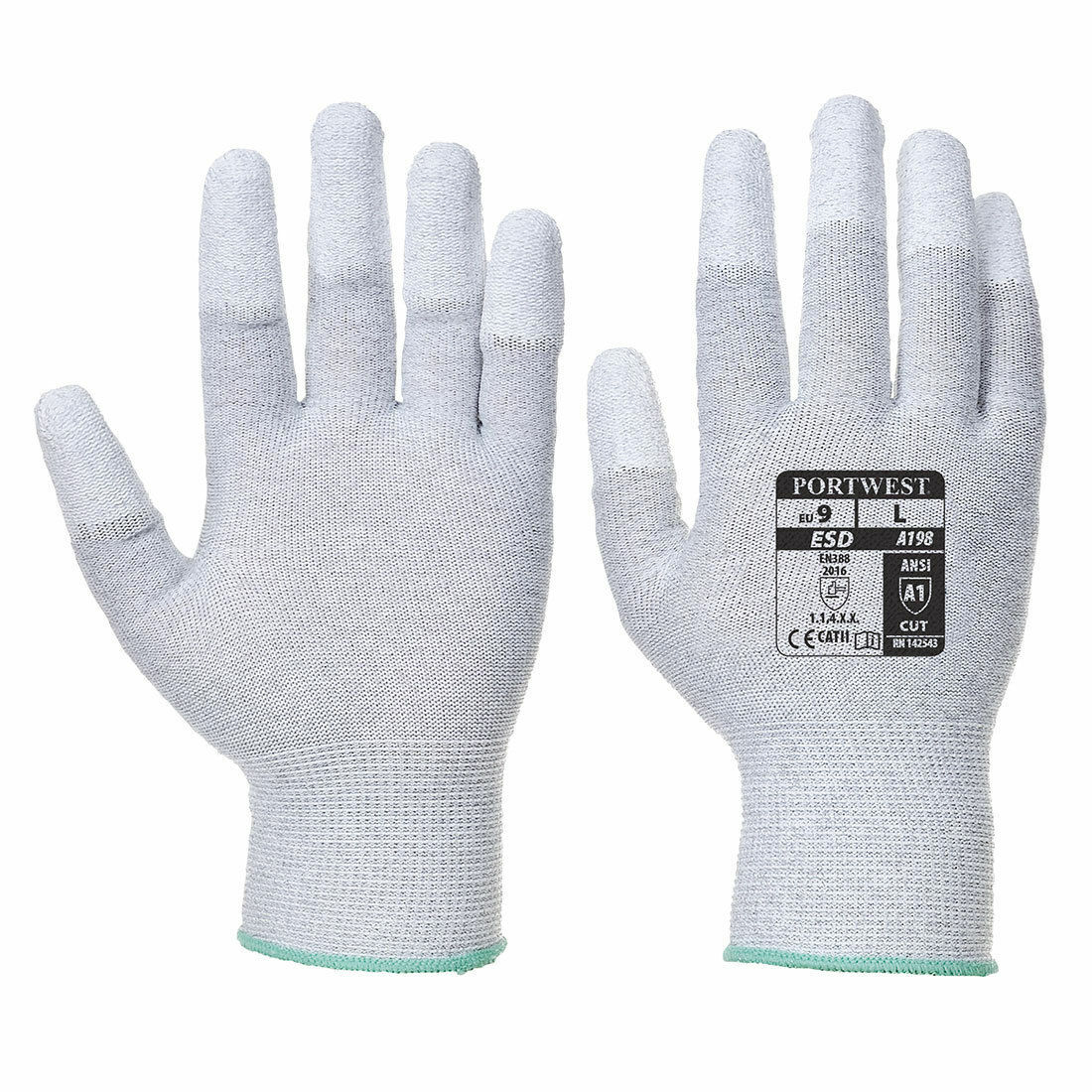 Portwest A198 Antistatic Safety Work Gloves PU Non Slip Fingertip Coating ANSI