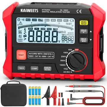 Kaiweets KE1000 Insulation Resistance Tester Megohmmeter Multimeter DAR PI 1000V