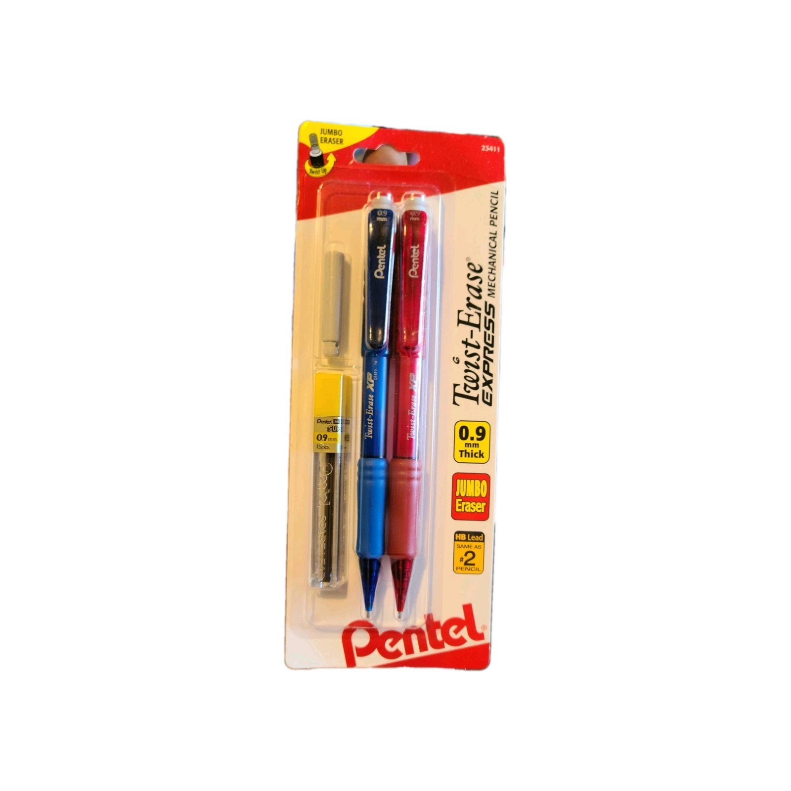Pentel Twist-Erase Express Mechanical Pencil w/Lead & Jumbo Eraser Refills, 0.9