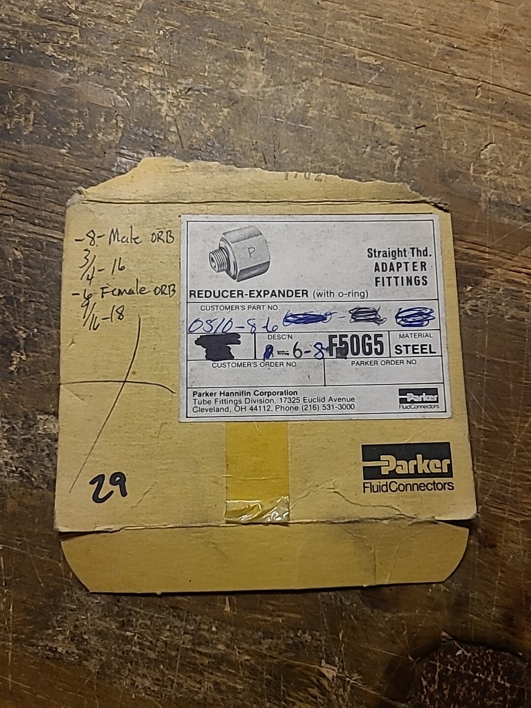 (5) PARKER ORB REDUCERS.. 8-6.. F50G5-STEEL..MALE-3/4-16….FEMALE-9/16-18…NOS
