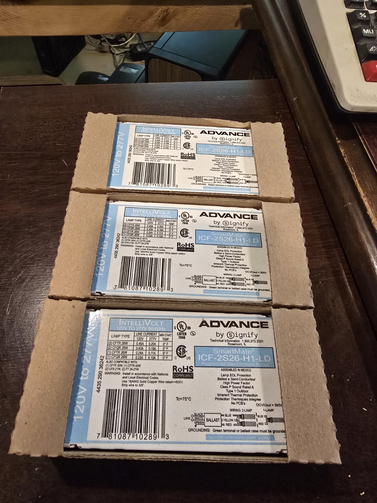 Lot Of 3 Advance SmartMate ICF-2S26-H1-LD 120V-277V IntelliVolt Ballast 50/60Hz