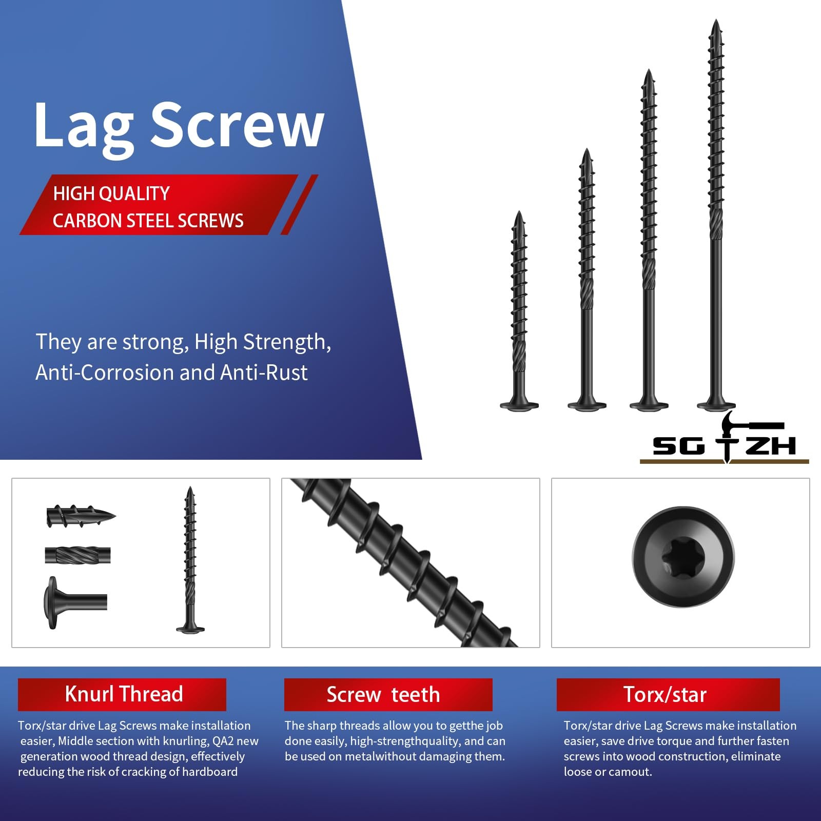 14 x 4 Inch Lag Screws (70Pcs) 2lb. Structural Wood Screw, Black
