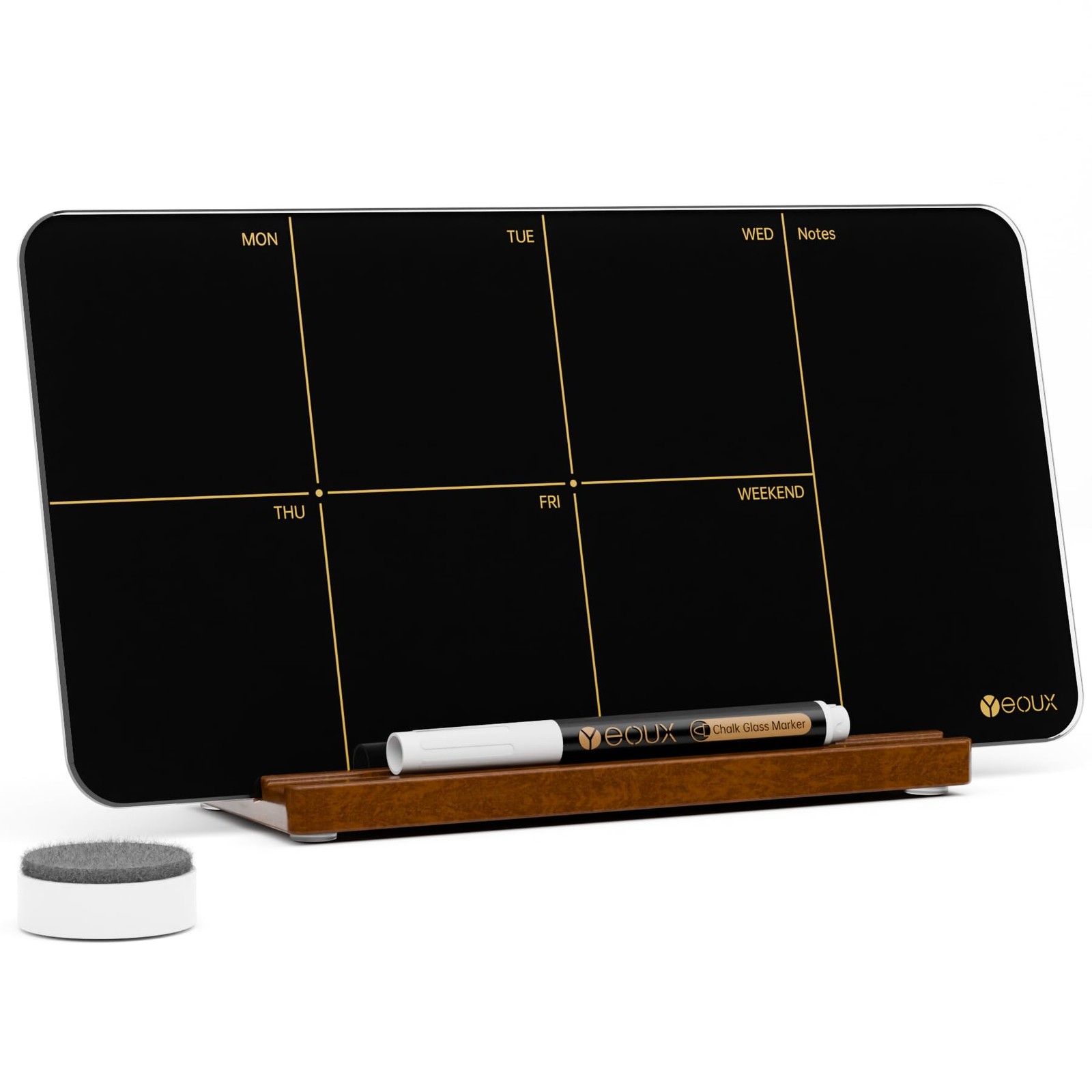 Desktop Black Glass Weekly Planner Dry Erase Whiteboard 12×6 Inches,