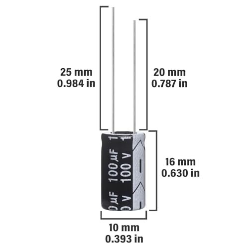 100uF 100V 10x16mm Electrolytic Capacitor 100 UF MFD 100 Volt 0.39×0.63in Alu…