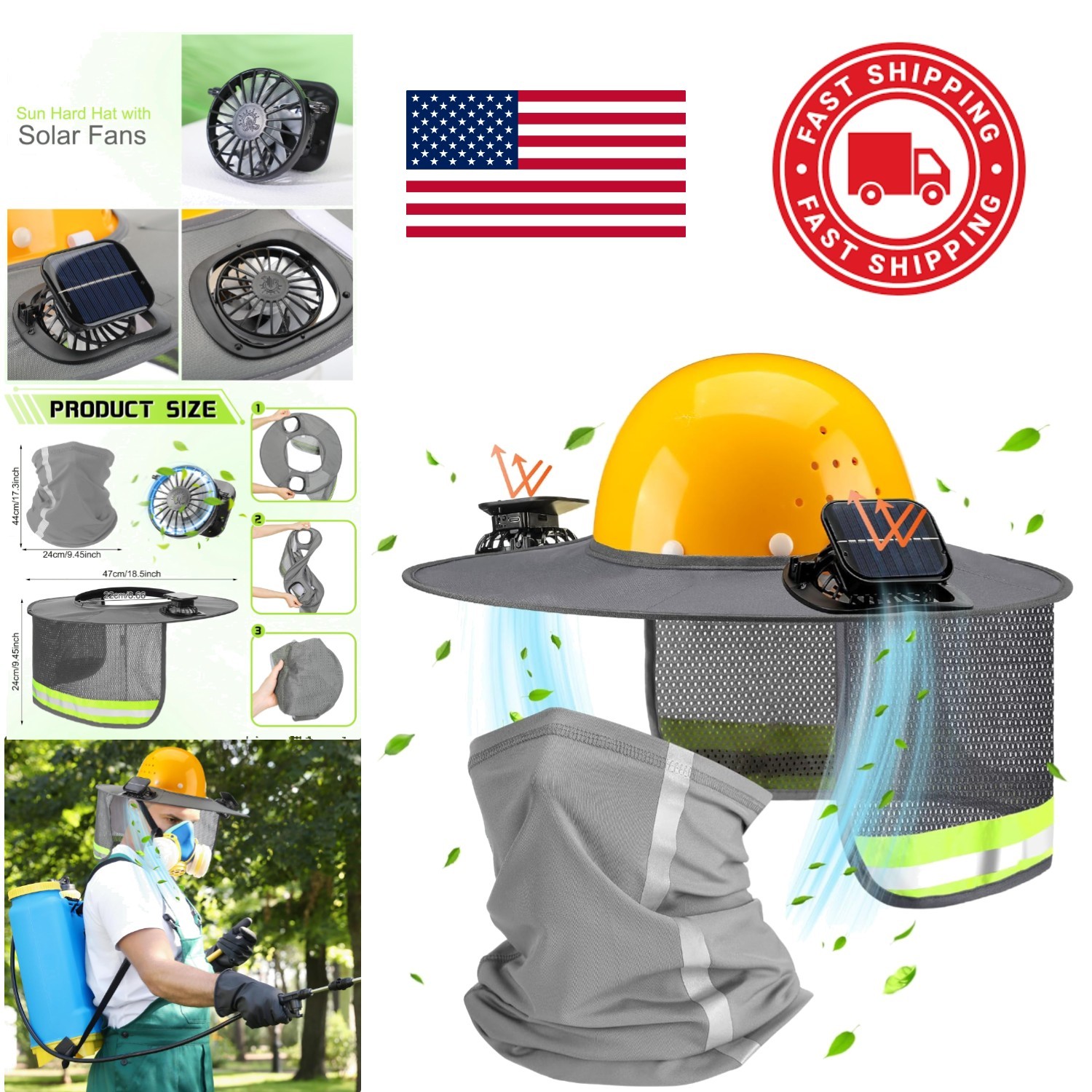 Ventilated Hard Hat Neck Shield with Quick Dry Neck Gaiter for Construction