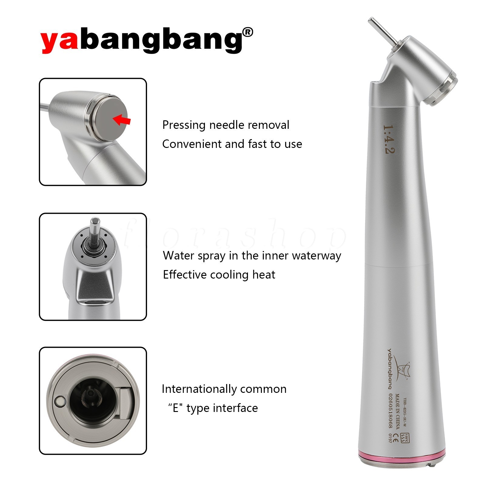 3* Yabangbang Dental 1:4.2 45° LED Handpiece Internal 4 Spray E-Type Connector
