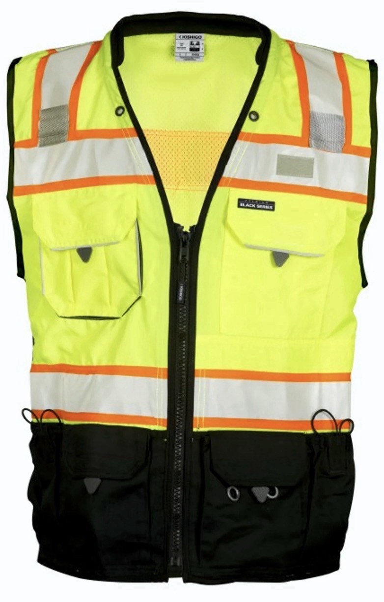 Kishigo Premium Black Series Men’s Surveyors Vest S5002, Class 2 Hi-Vis, Medium