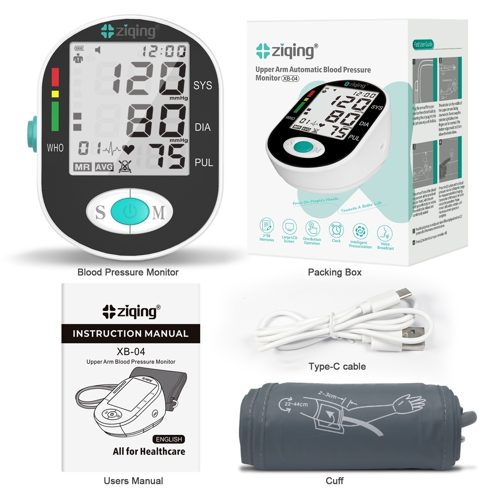LCD Digital Blood Pressure Monitor Arm BP Large Cuff Pulse Meter Machine & Voice