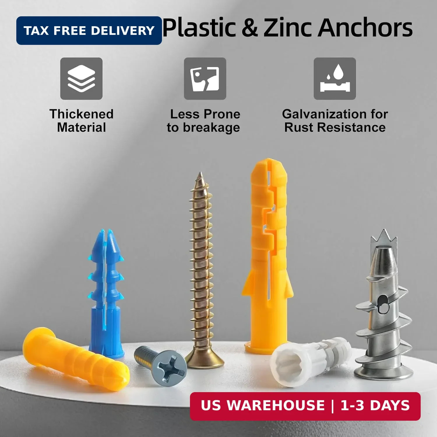 VGBUY Drywall Anchors and Screws Assortment Kit 286PCS, 143 Plastic & Zinc Dry W