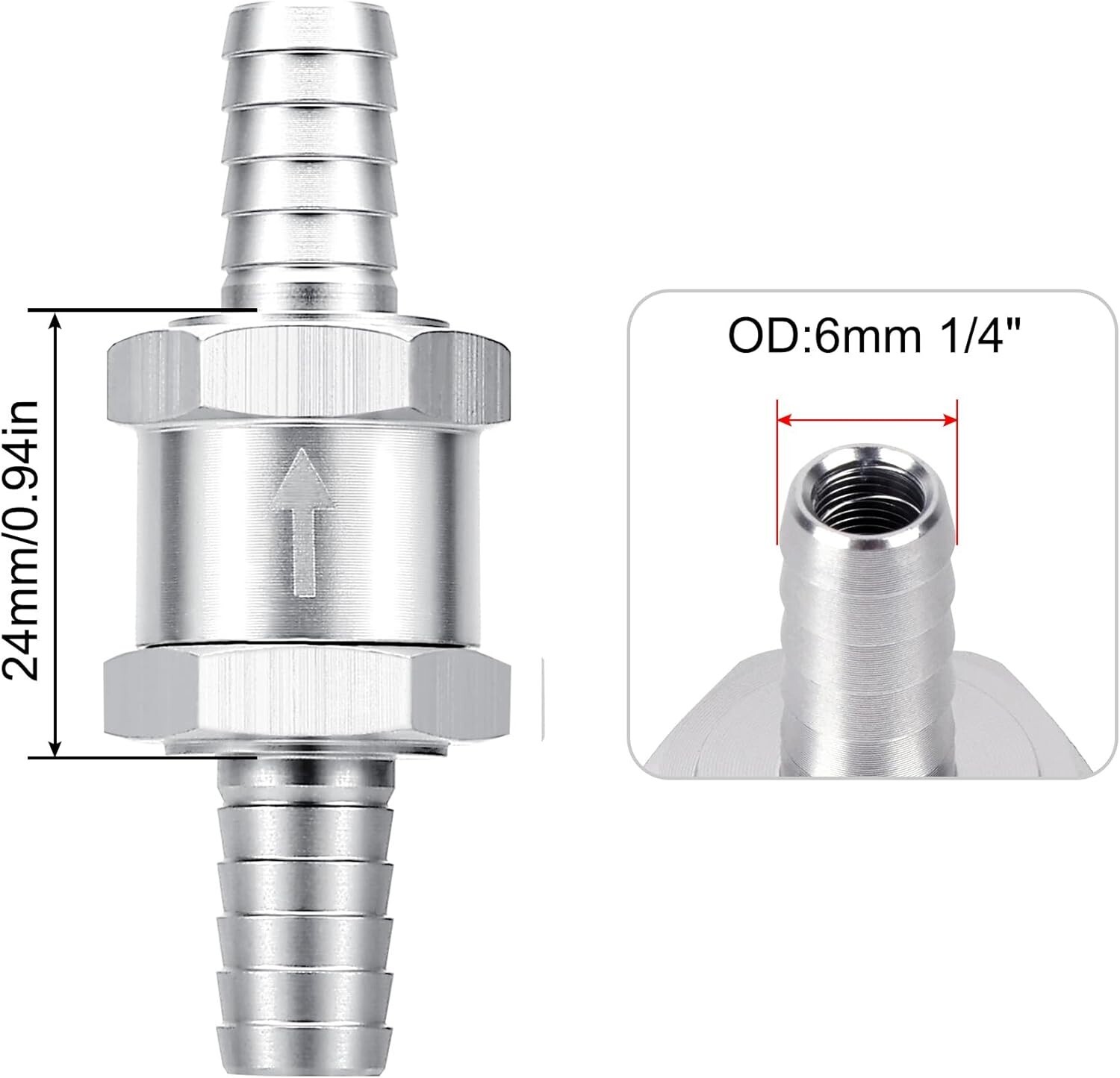 1/4″ Fuel Check Valve One Way Inline Non Return Diesel Gasoline Black 6mm 2Pcs