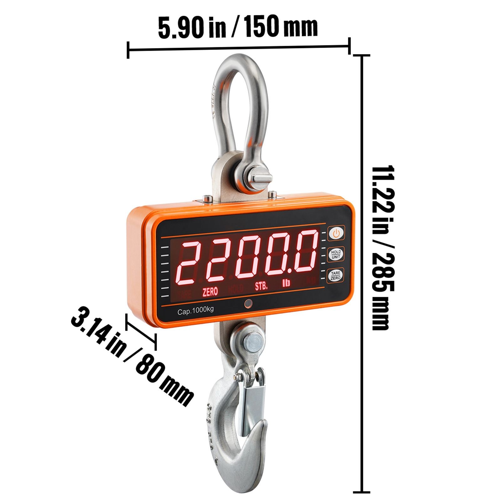 Digital Crane Scale, 2200 lbs/ 1000 kg, Industrial Heavy Duty Hanging Scale with