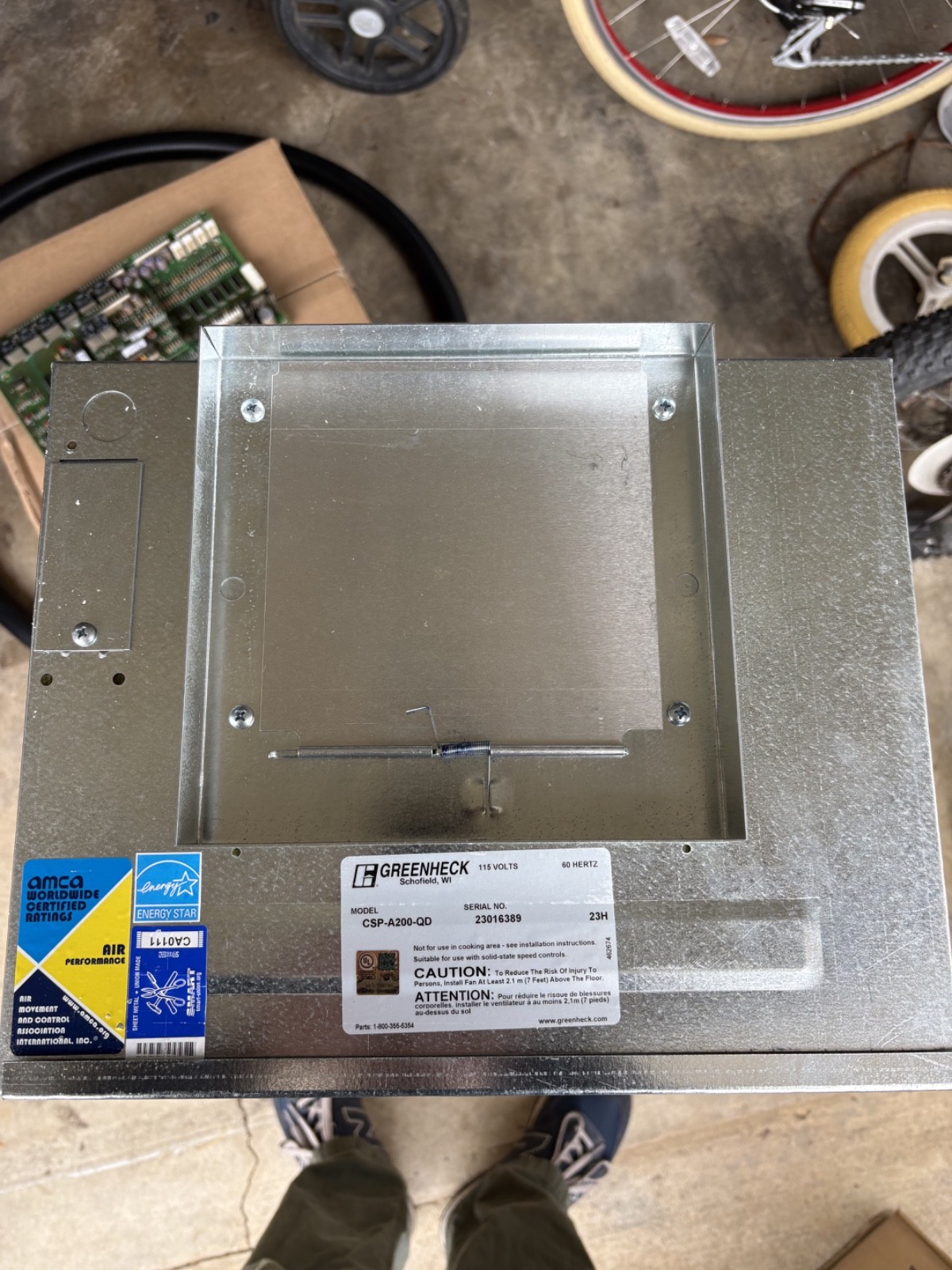 Greenheck CSP-A200-QD, serial number 23016389, brand new, in the box