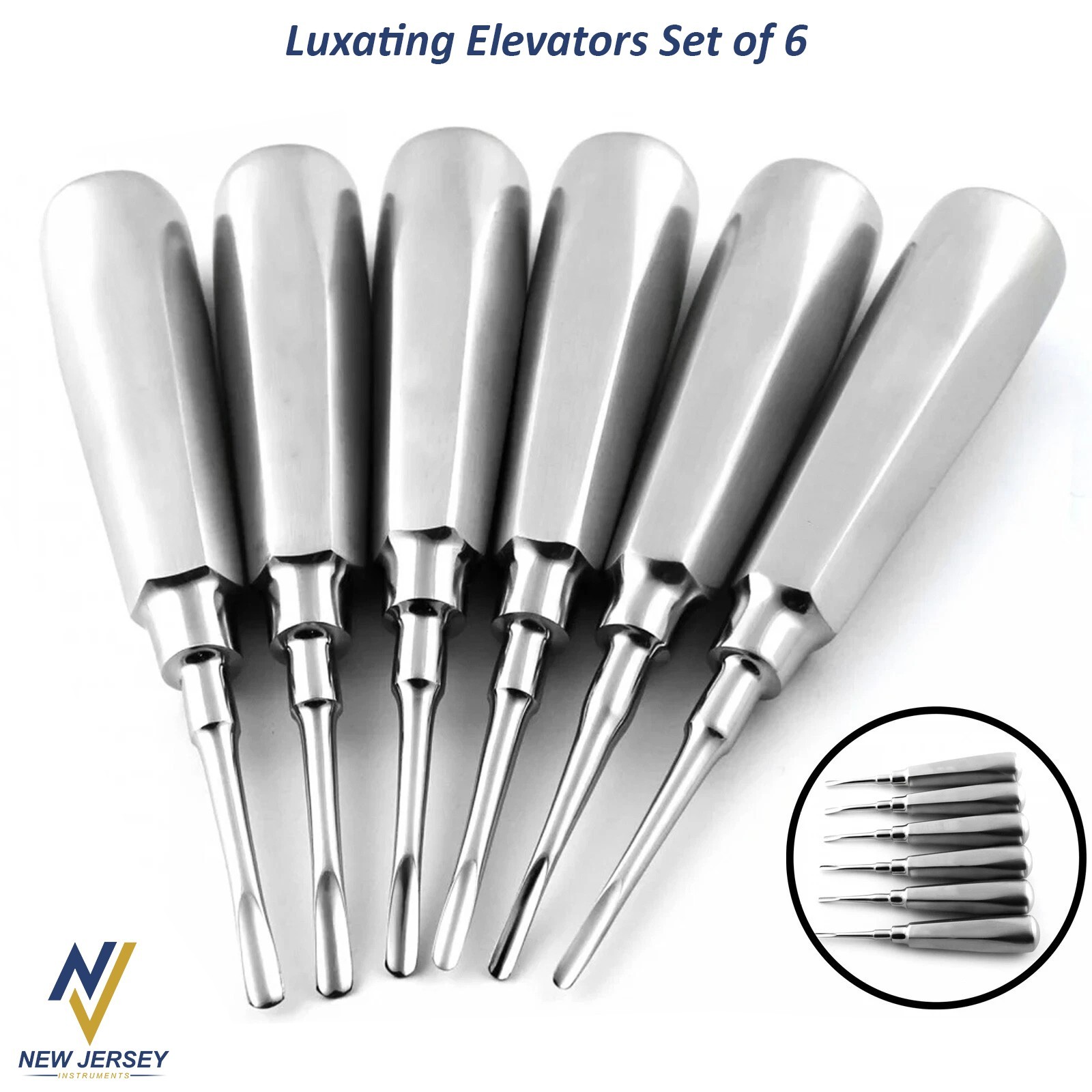Set Of 6 Dental Luxating Elevators Straight Curved Shank Surgical Extraction Kit