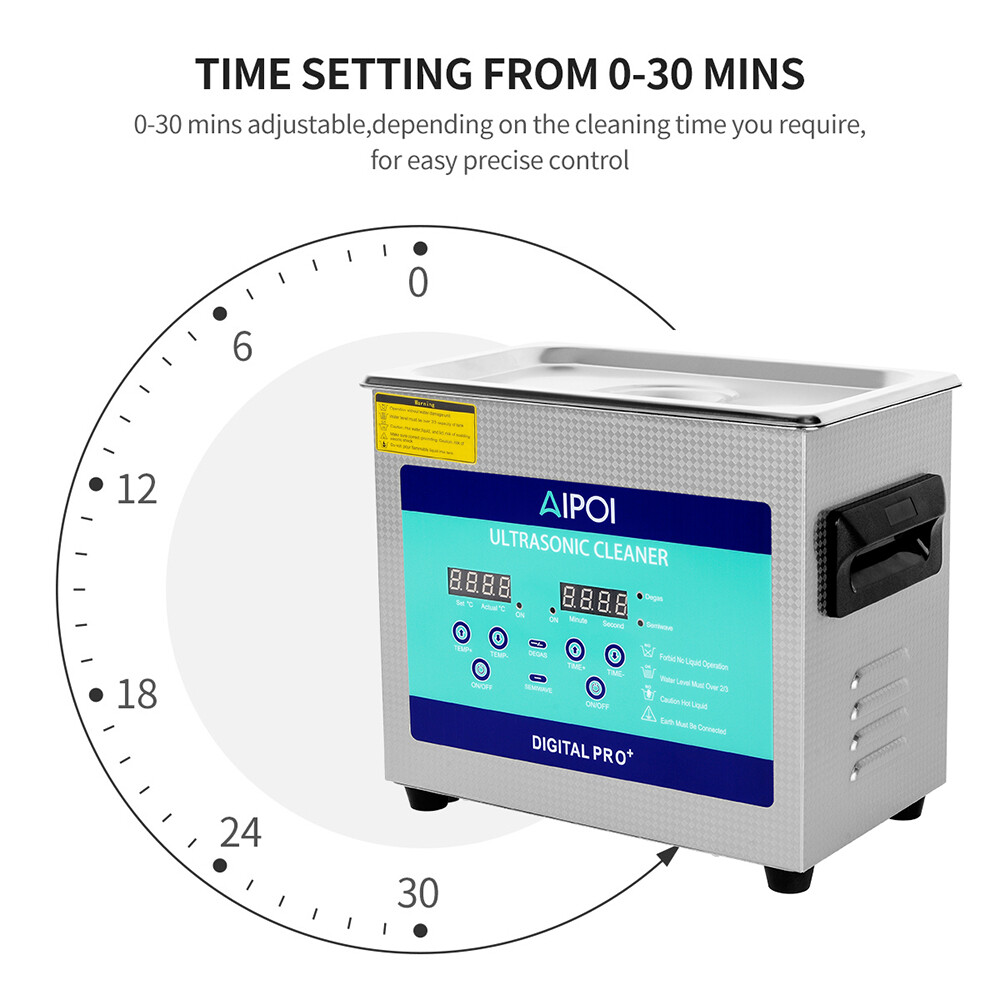 AIPOI Stainless Steel Industry Ultrasonic Cleaner 3.2L Heated Heater w/Timer