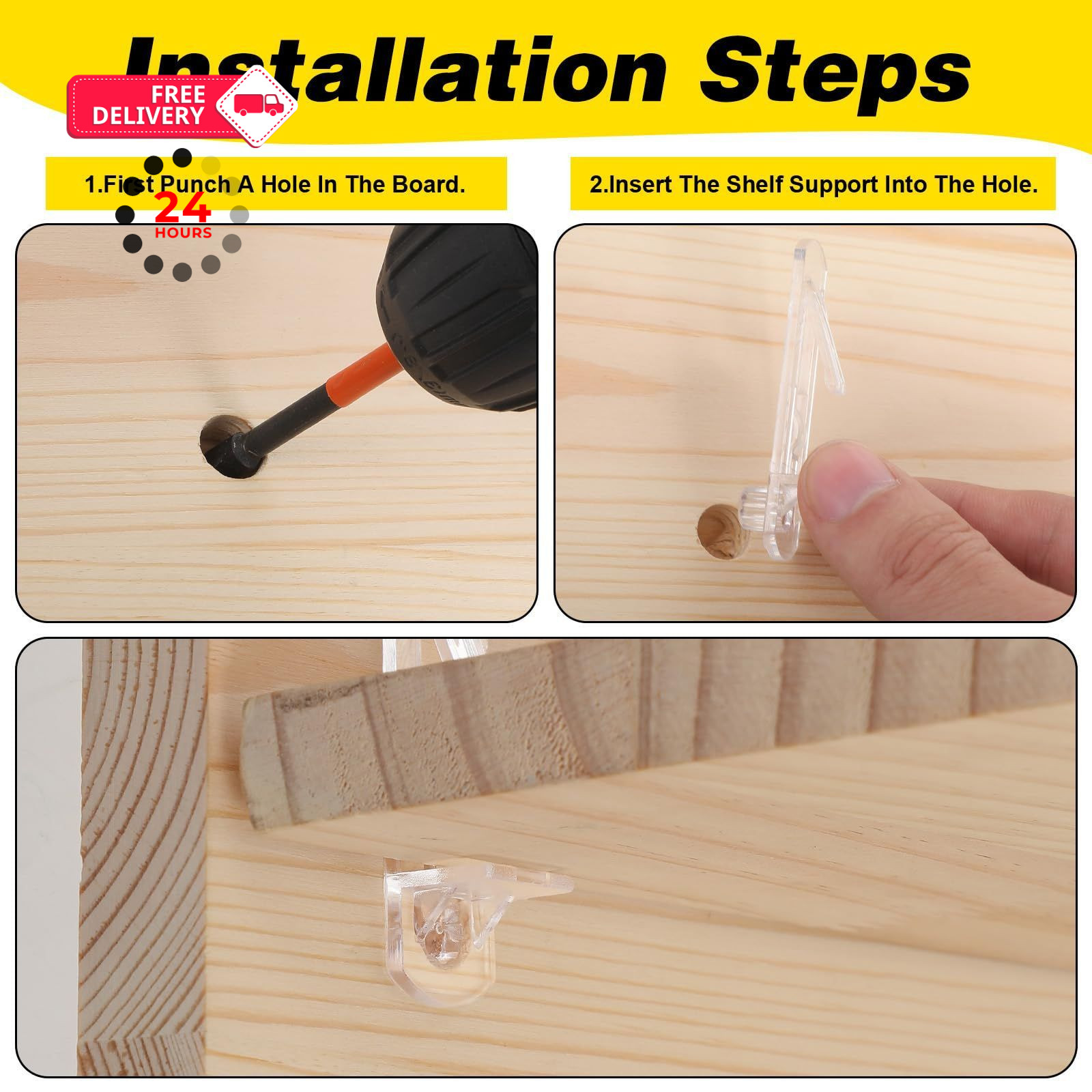 30PCS Clear Plastic Locking Shelf Support Pegs, Self-Locking Transparent