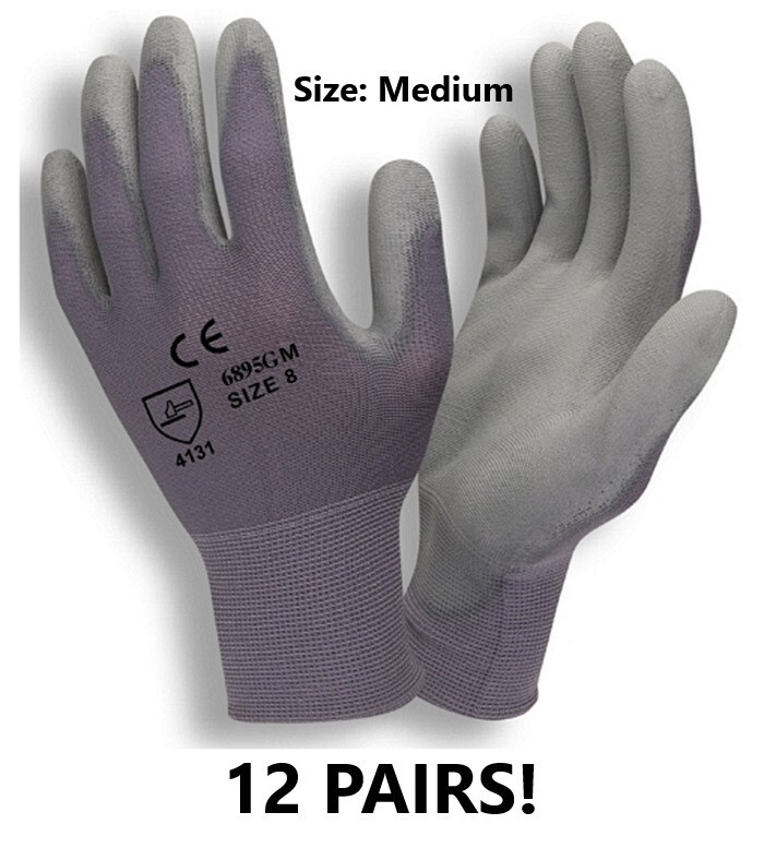 12 Pairs! Cordova #6895 MEDIUM Nylon Palm Polyurethane Coated Gloves Dozen (HR)