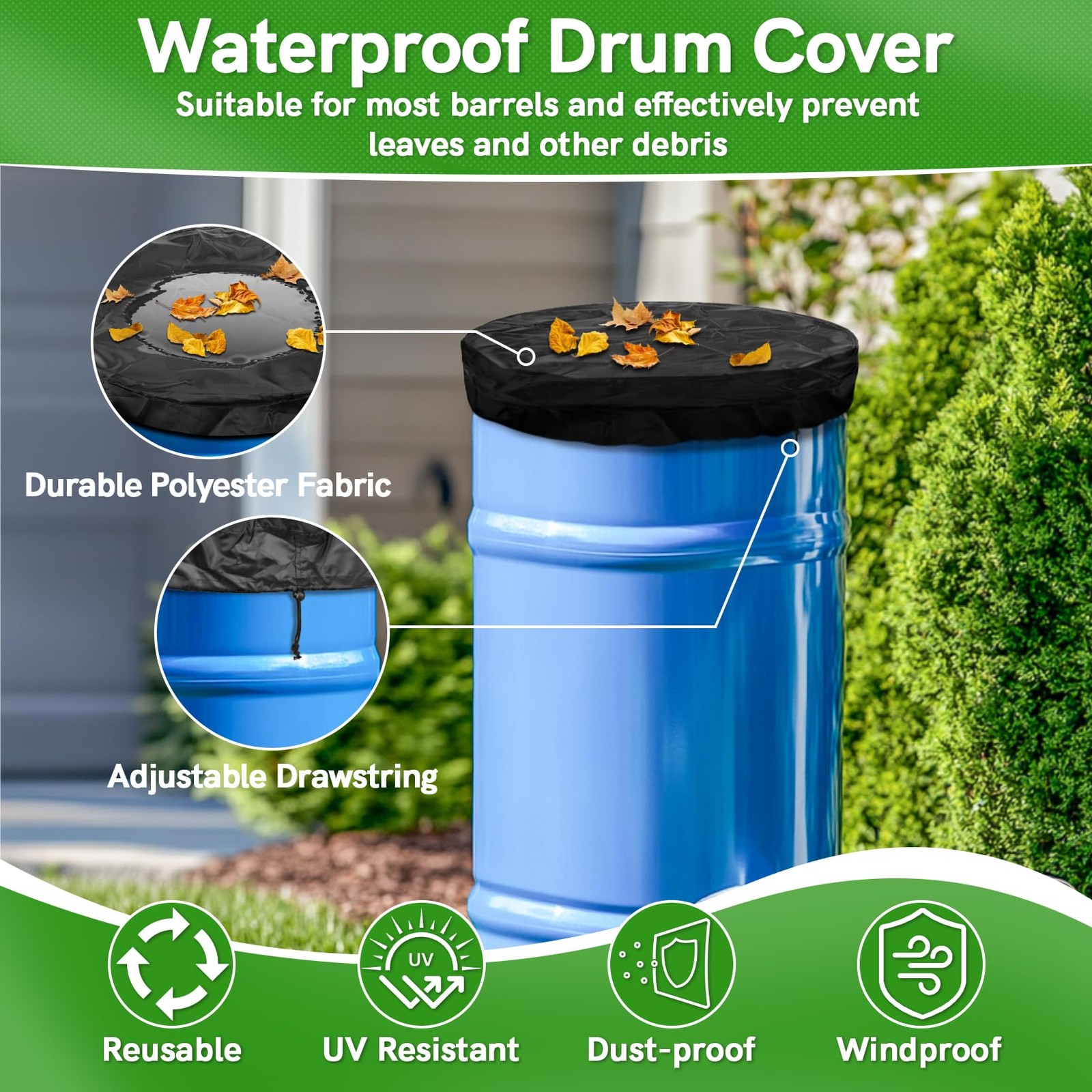 55 Gallon Drum Lid Cover – Water Storage Barrel with 25.5 Inches, Black