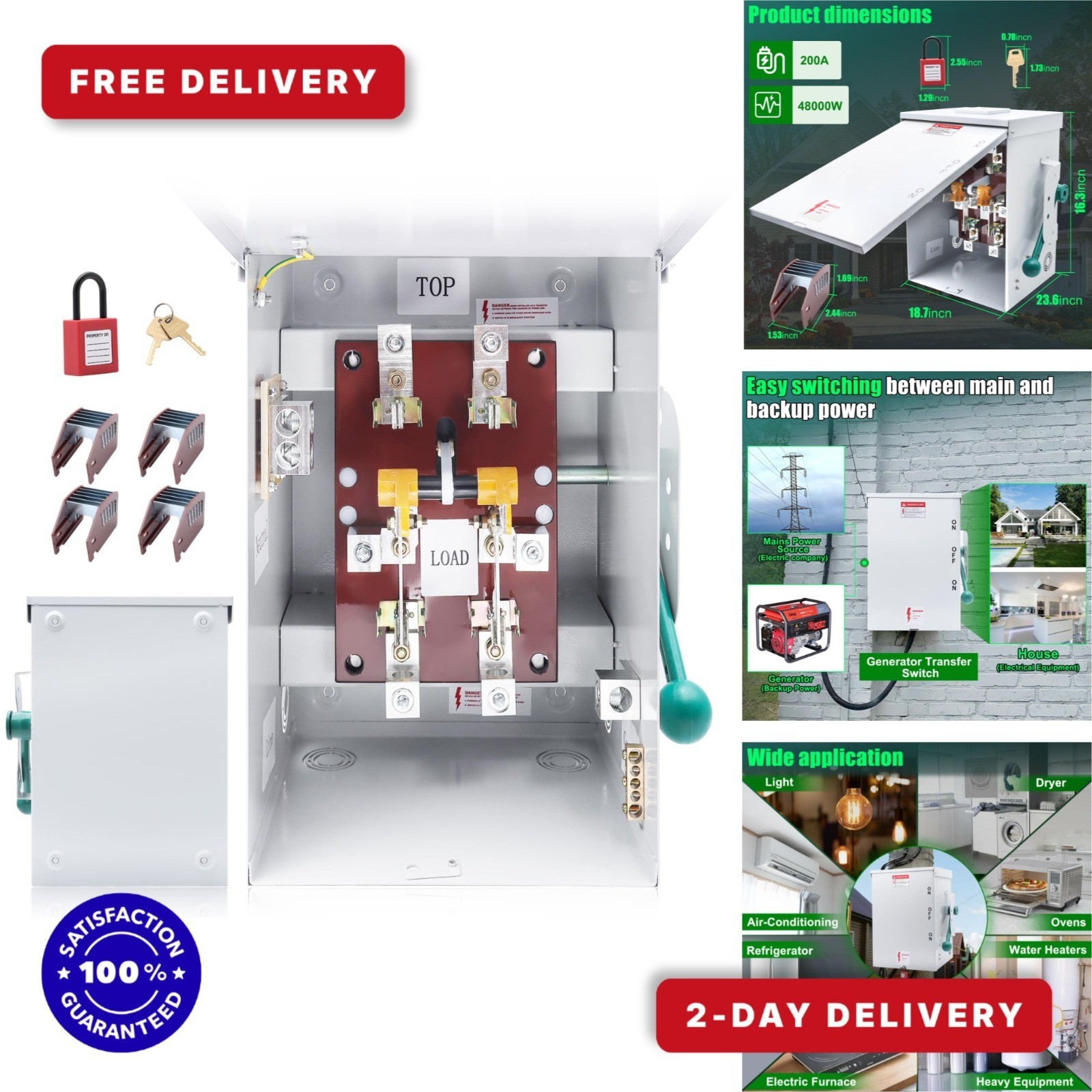 200A Generator Transfer Switch Manual Safety Switch NEMA 3R 48000W