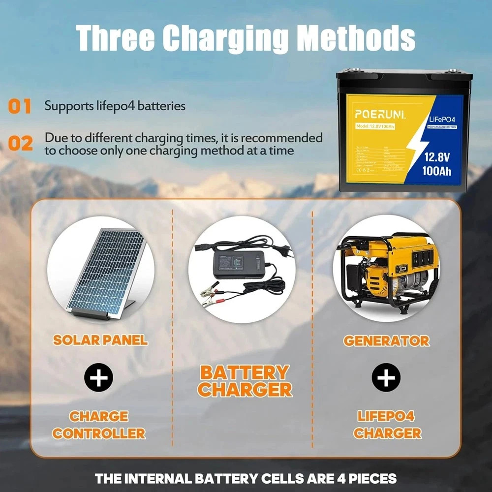 PUJIMAX 12V 100Ah BMS 100Ah LiFePO4 Lithium Battery Deep Cycle Marine Off-grid