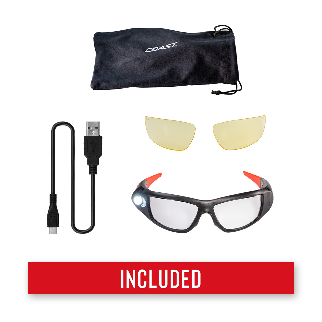 Coast SPG500 Safety Glasses with Built-In Rechargeable Spot Light 170 Lumens