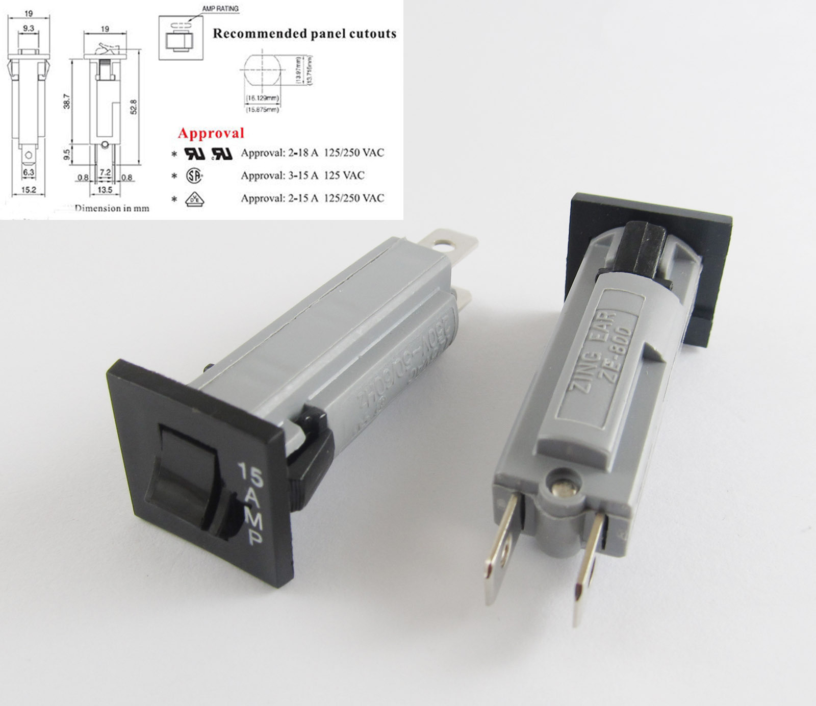 2pcs New ZING EAR 15A Overload Amp Protection Switch 15 Amp ZE-800