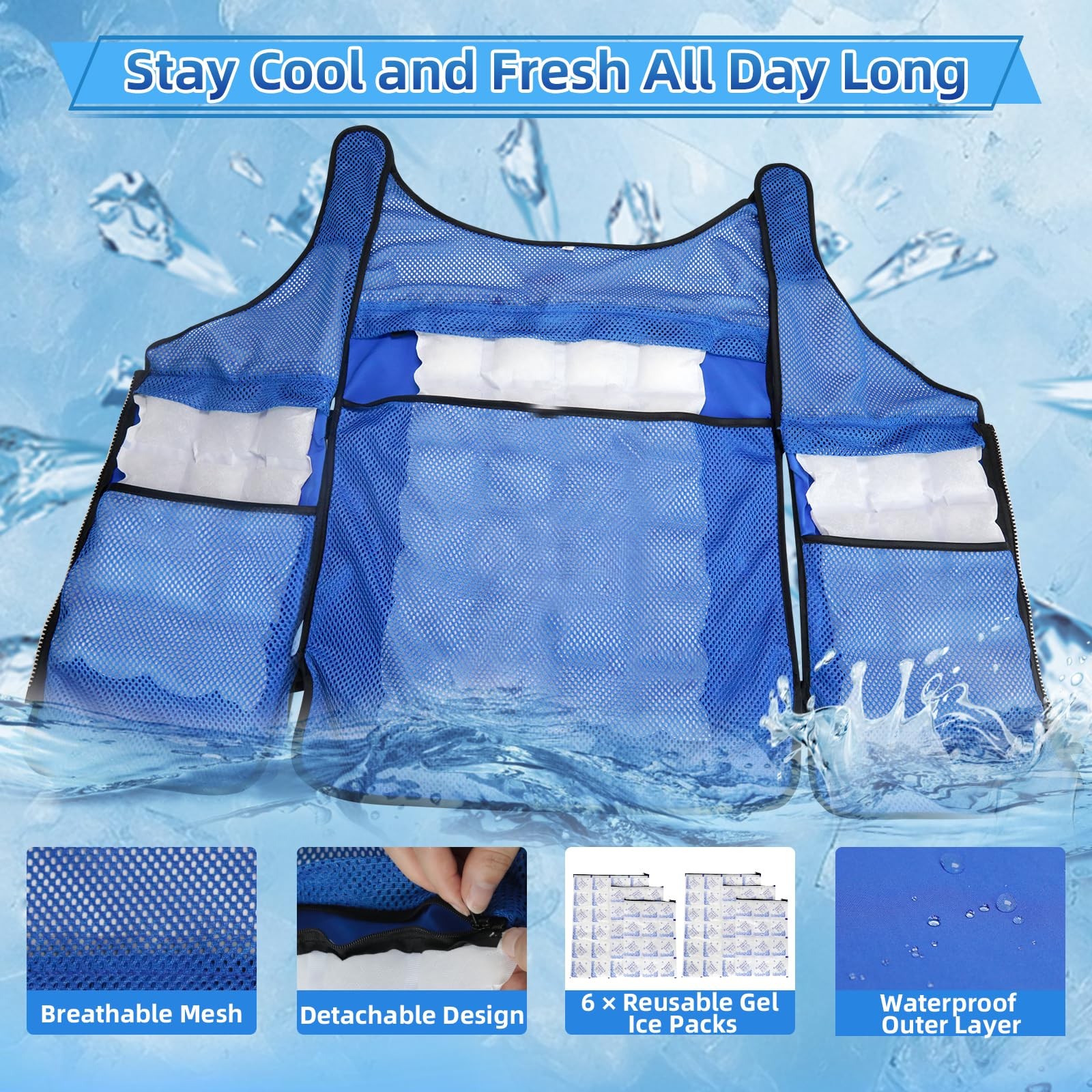 Cooling Vest for Men & Women, Adjustable Ice Vest with Detachable Reusable Ic…