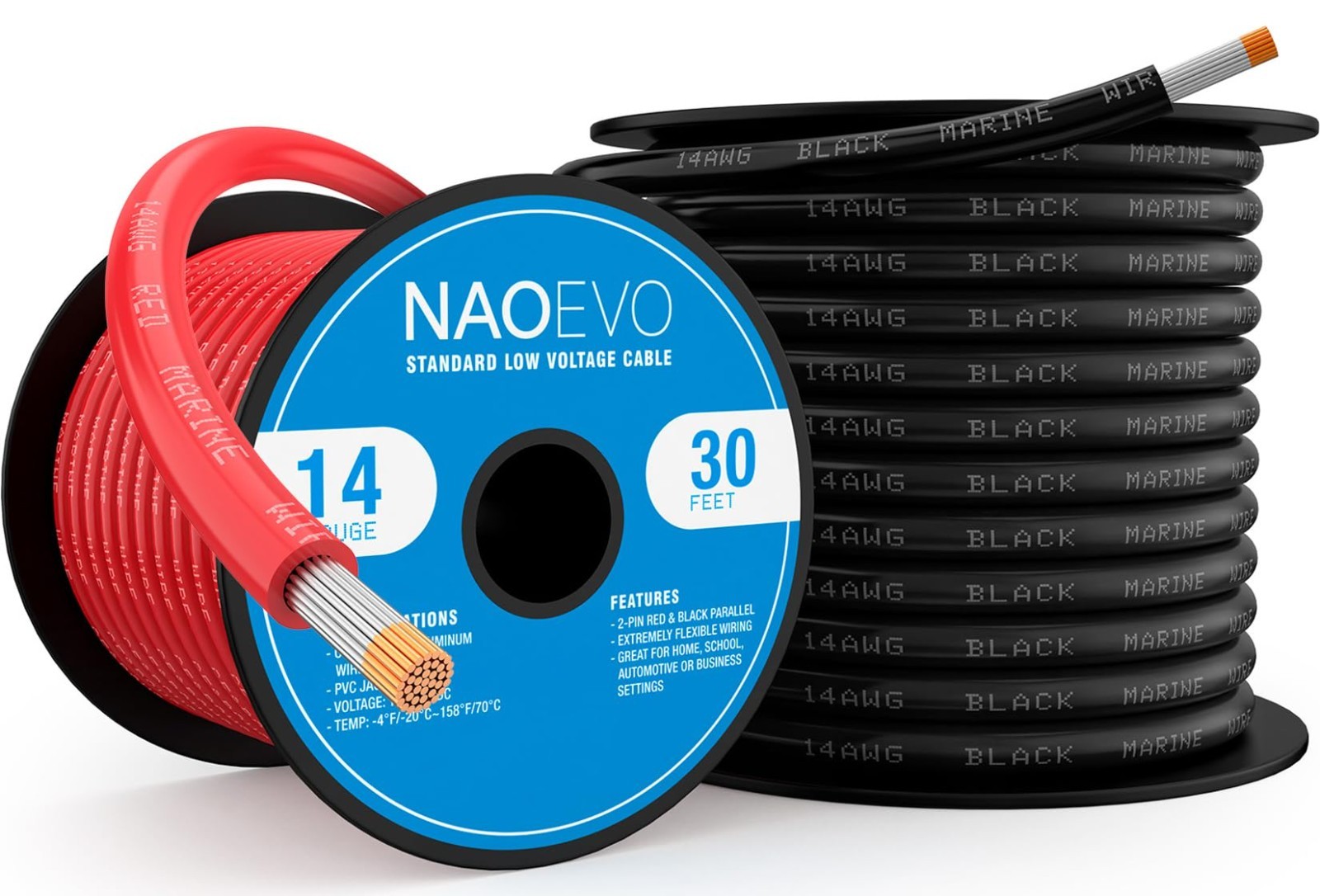 14 AWG Marine Grade Tinned Copper Wire, Waterproof Electrical Cable for Boat, RV