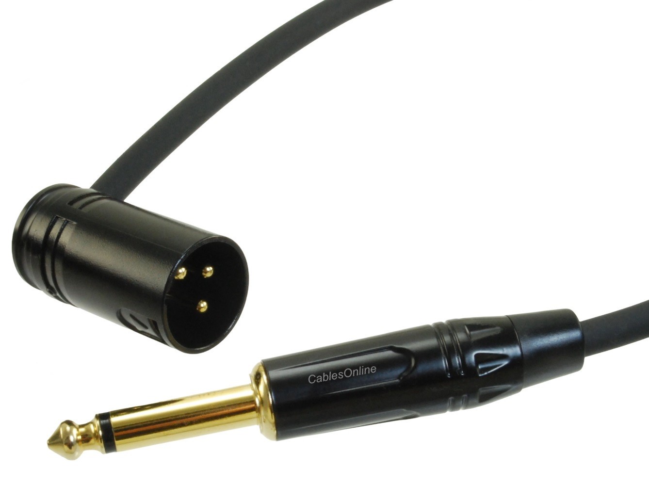40cm Low-Profile Right-Angle 3-Pin XLR Male to Right-Angle 1/4″ TS Male Cable