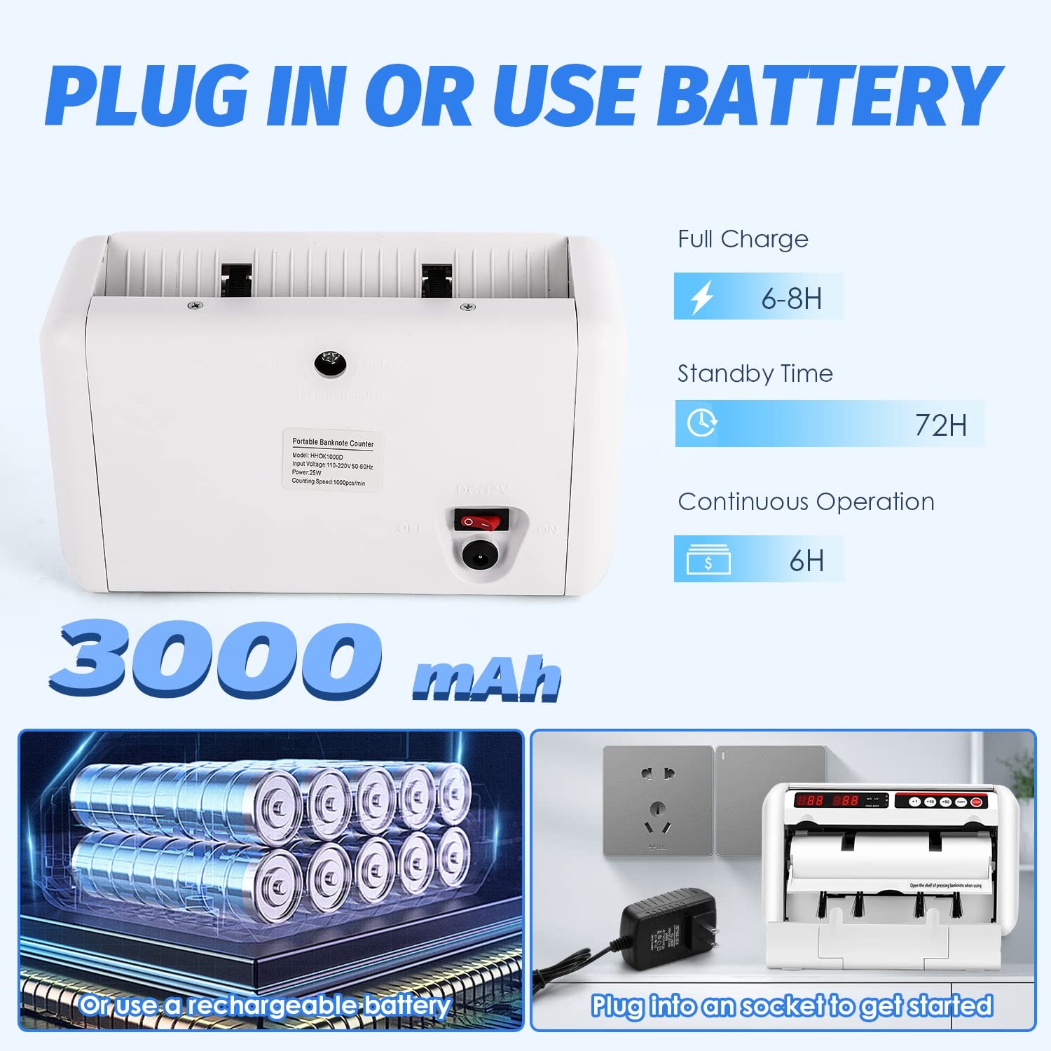 Frifreego Battery Operated Bill Counter Machine, Portable Rechargeable Money …
