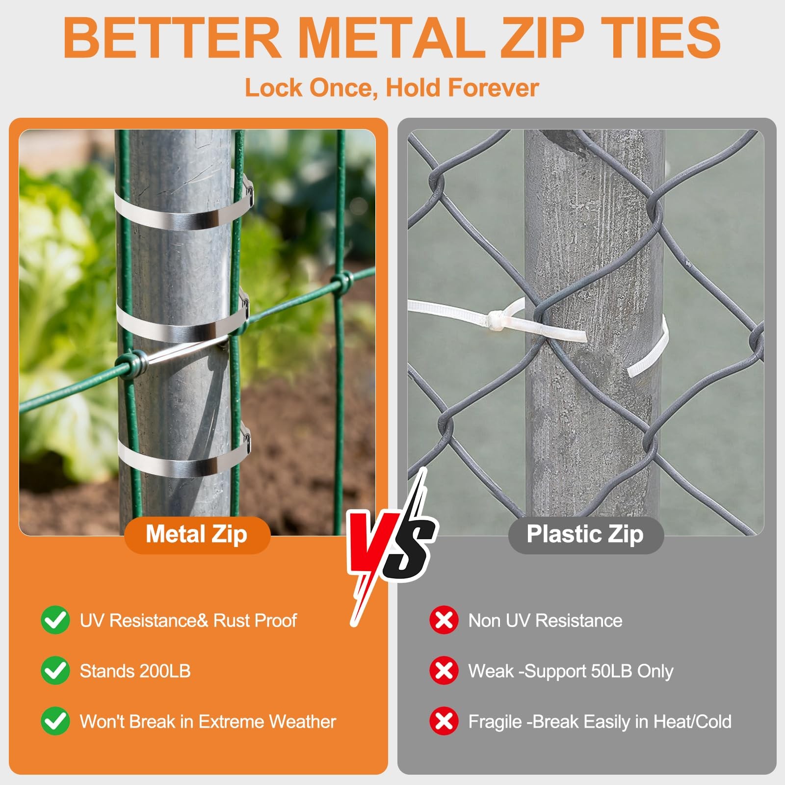 110PCS Metal Zip Ties, 11.8IN +7.8IN Stainless Steel Ties Heavy Silver