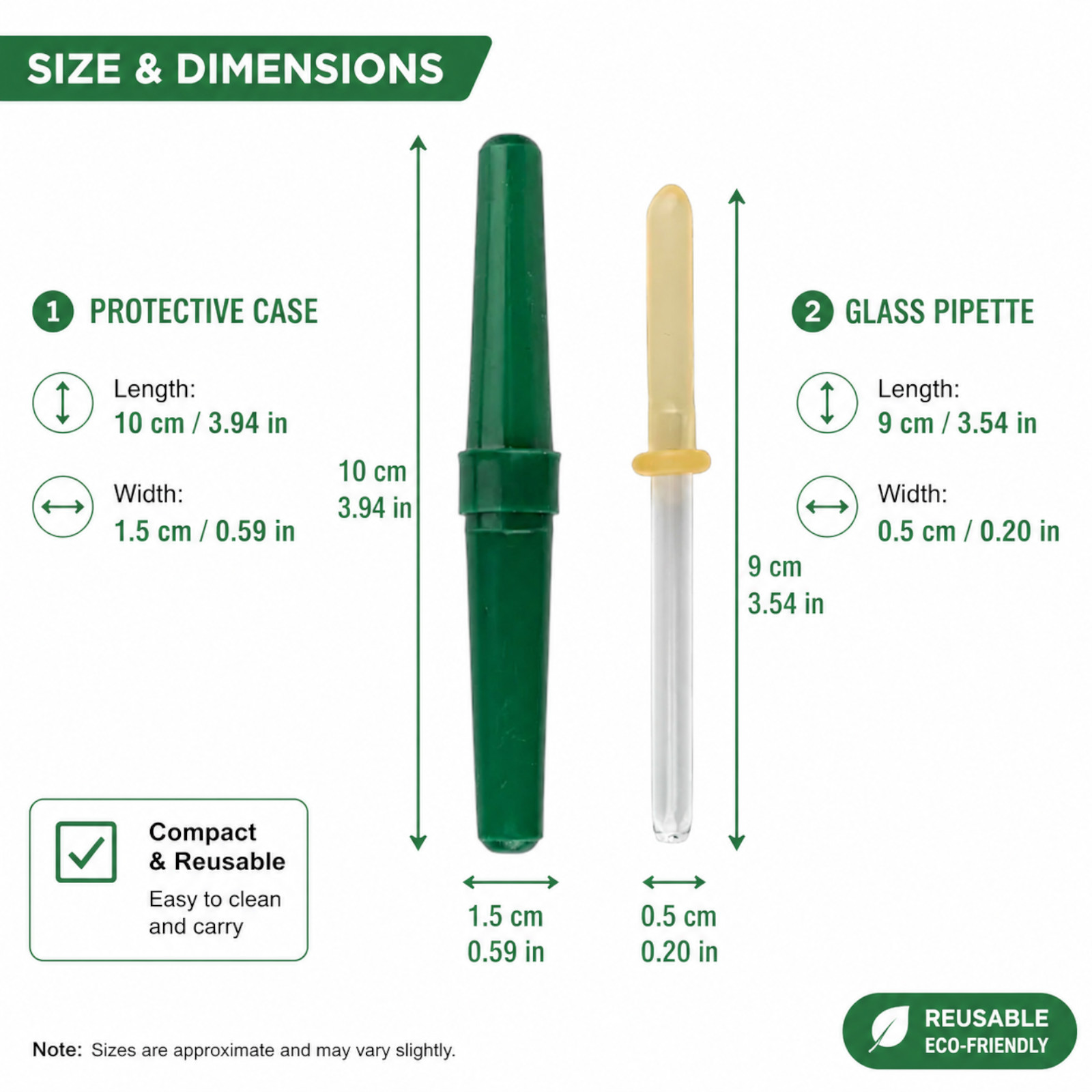 Reusable Glass Dropper Pipette with Rubber Bulb & Protective Case 9 cm