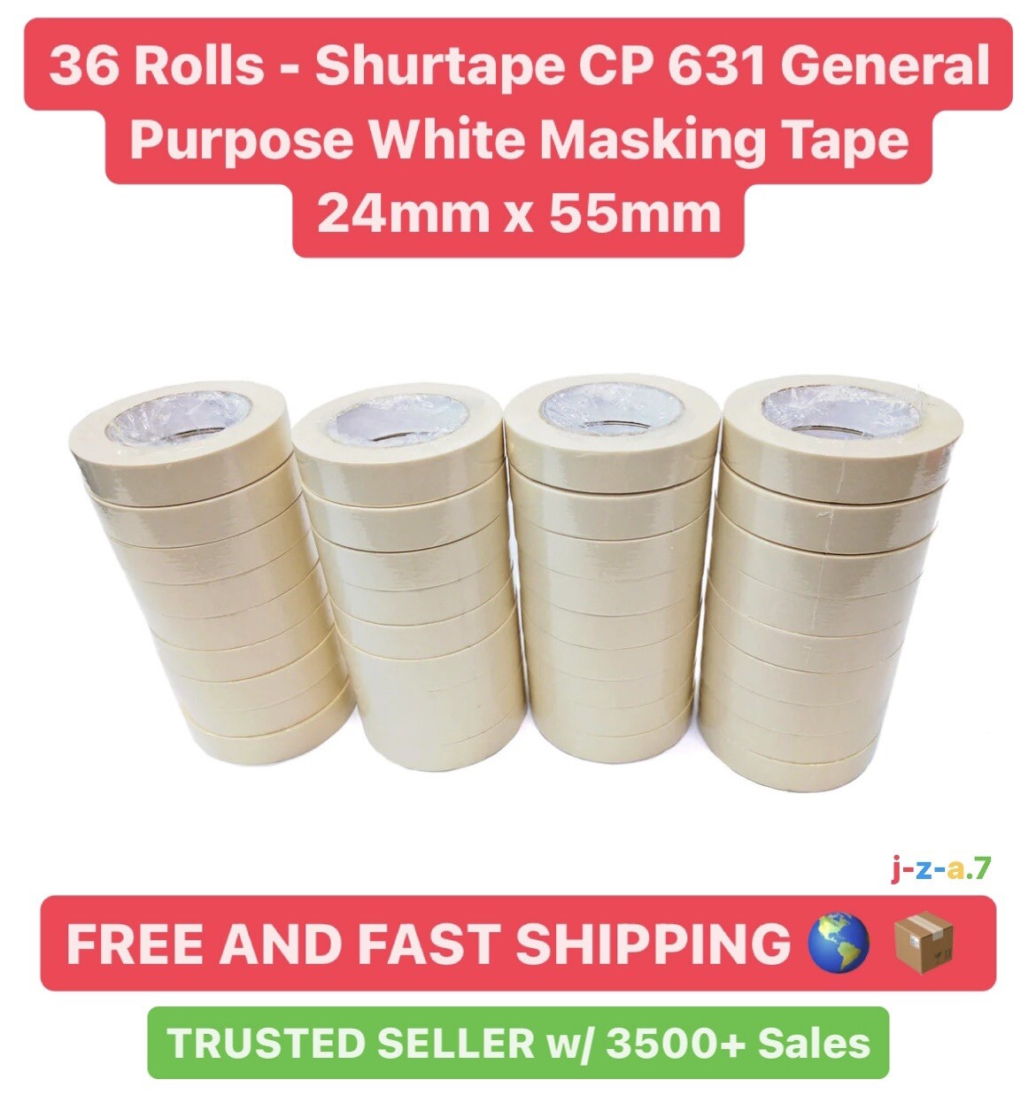 🔥 Shurtape CP 631 General Purpose White Masking Tape, 24mm x 55mm (36 Rolls) 🔥
