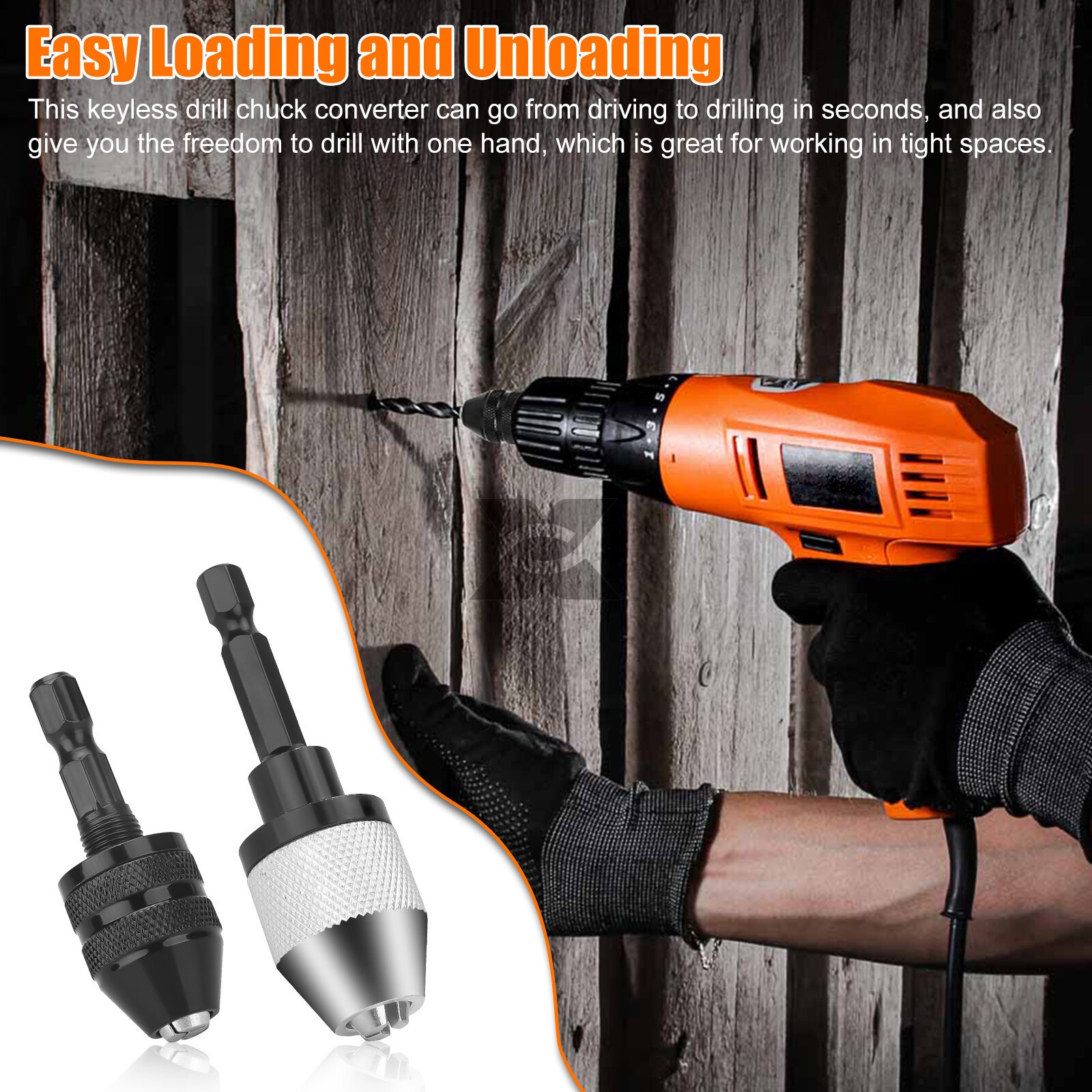 2x Keyless Chuck Conversion 1/4″ Hex Shank Adapter Drill Bit Quick Change Driver