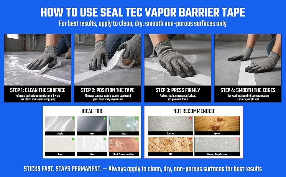 Seal Tec Vapor Barrier Tape 4″ x 180′ 9 Mil White Crawl Space Seam Tape