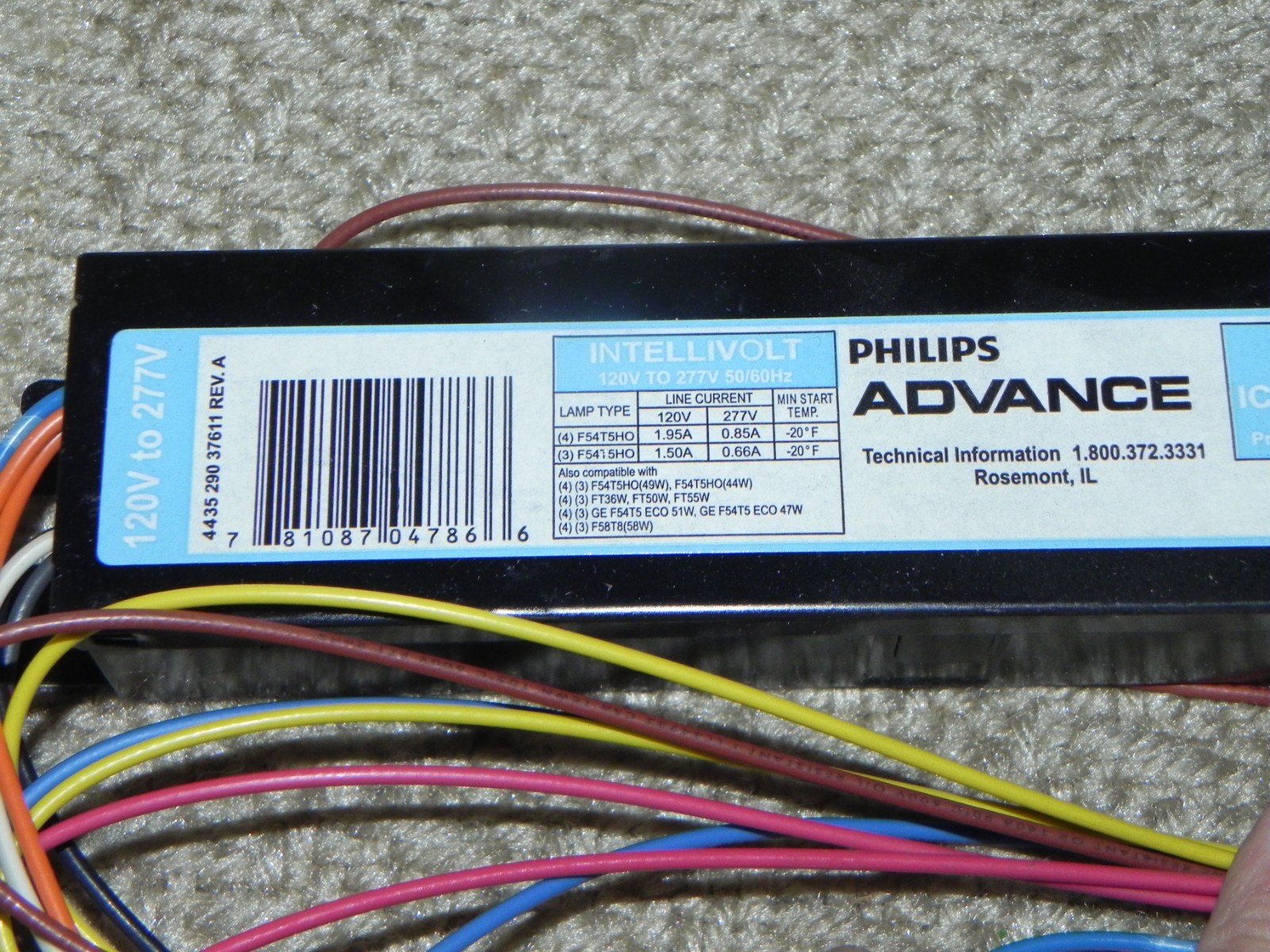 6) Phillips Advance ICN-4S54-90C-2LS-G Intellivolt Ballast, 120-277V 50/60Hz