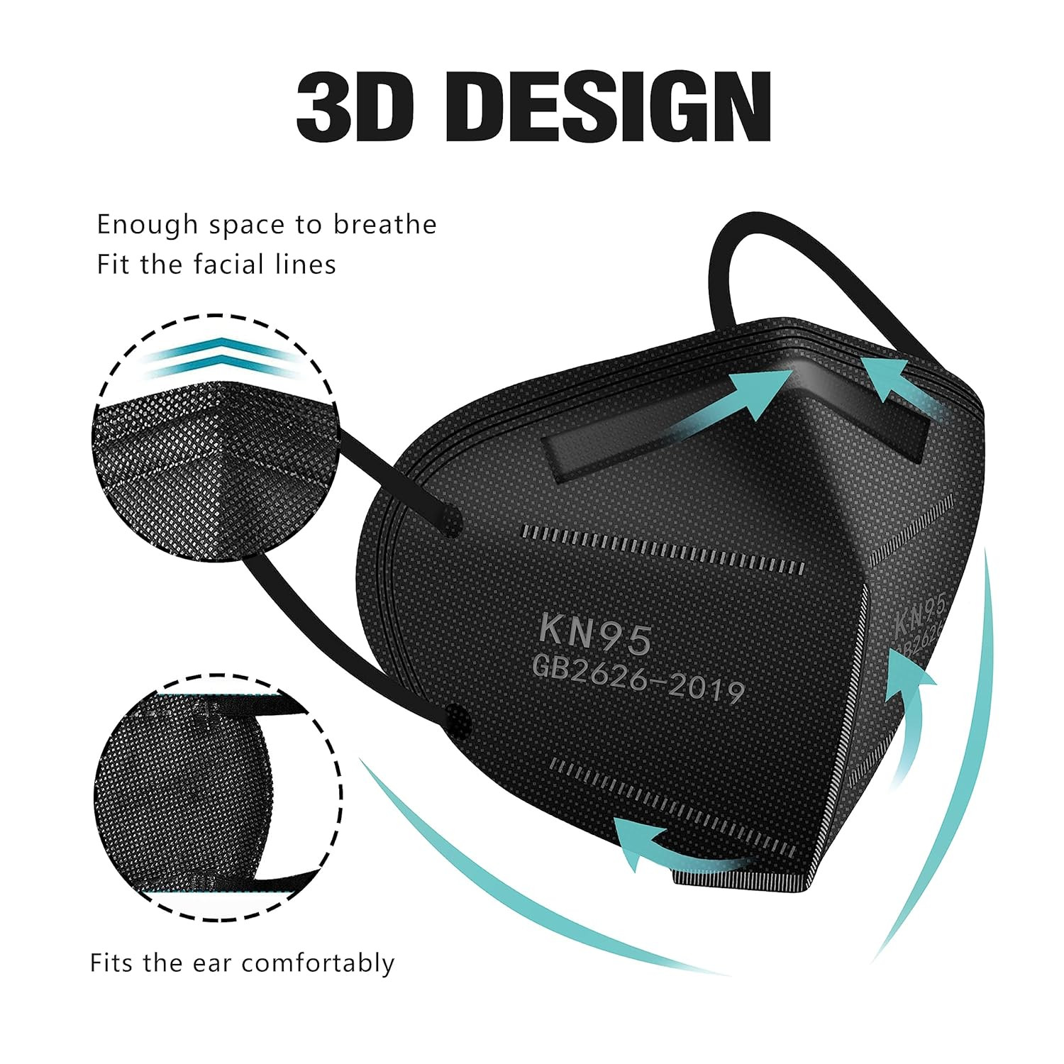 KN95 Face Masks 100 Pack,5-Ply Breathable Cup Dust Disposable Masks for Adult,Te
