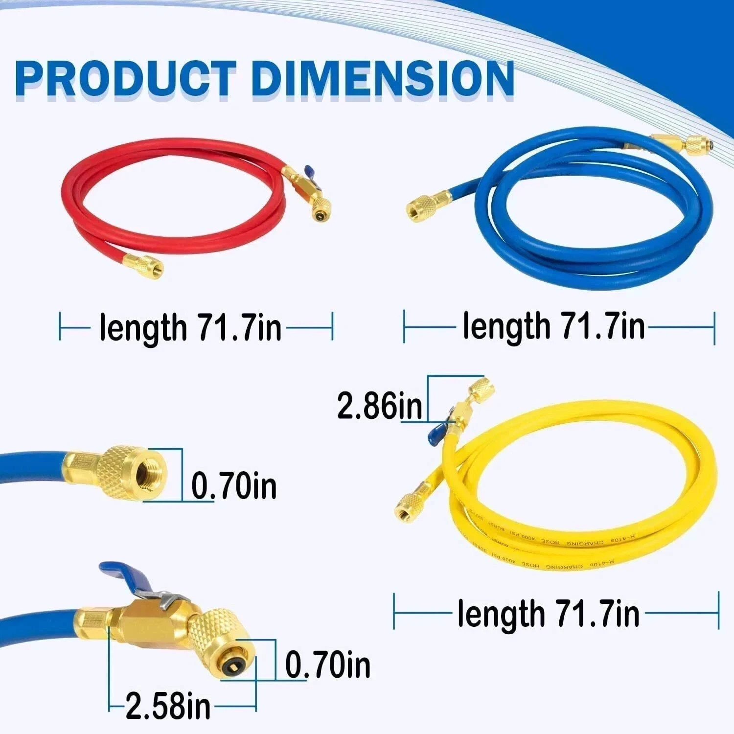Yellow Jacket 29986 Plus II 1/4″ Hose with Compact Ball Valve 72″ (Pack of 3) US