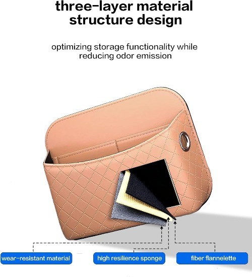 Car Door Organizer, PU Leather Storage Pouch with Strong Sticky Back for Phon